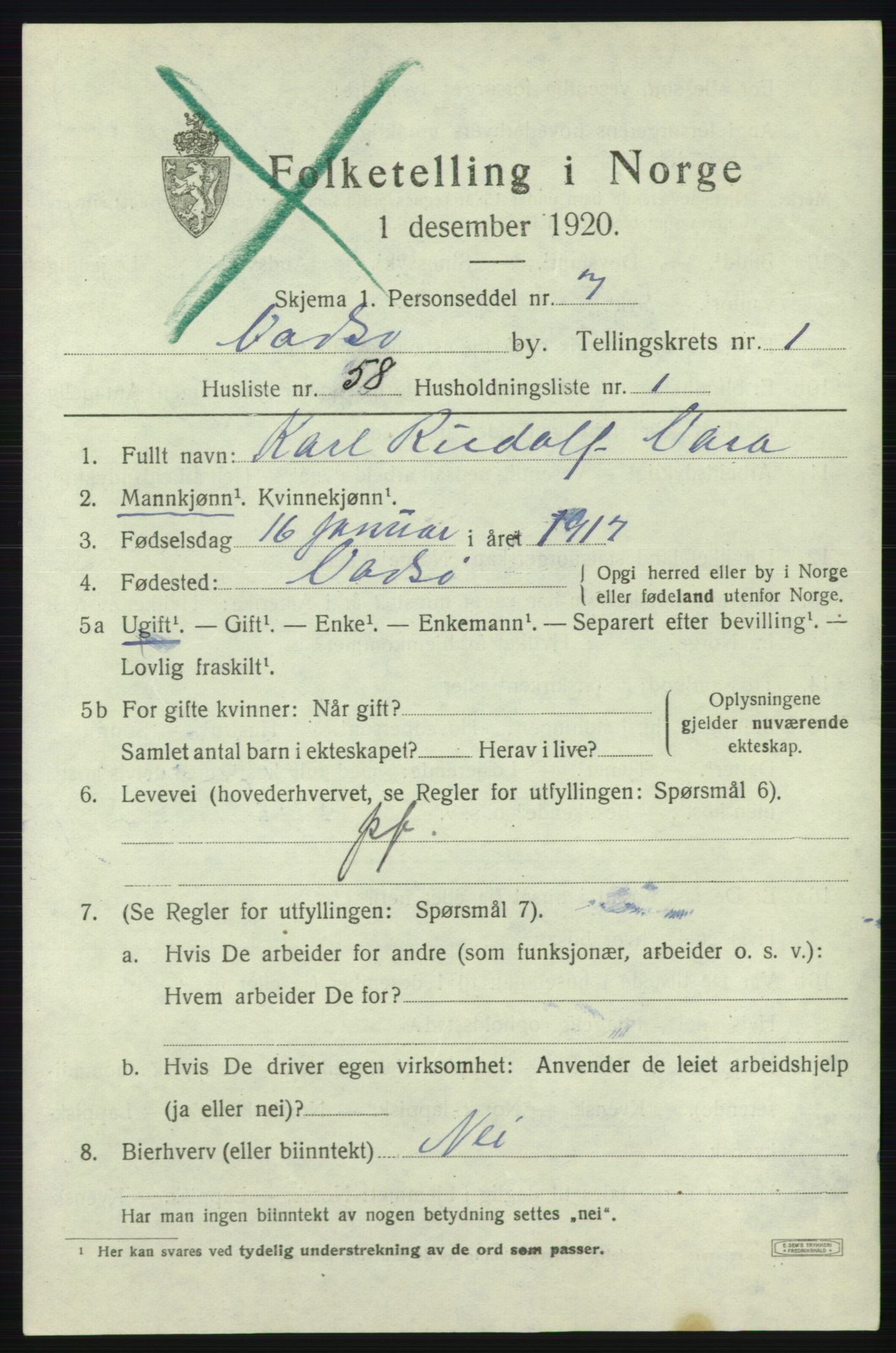 SATØ, Folketelling 1920 for 2003 Vadsø kjøpstad, 1920, s. 2189