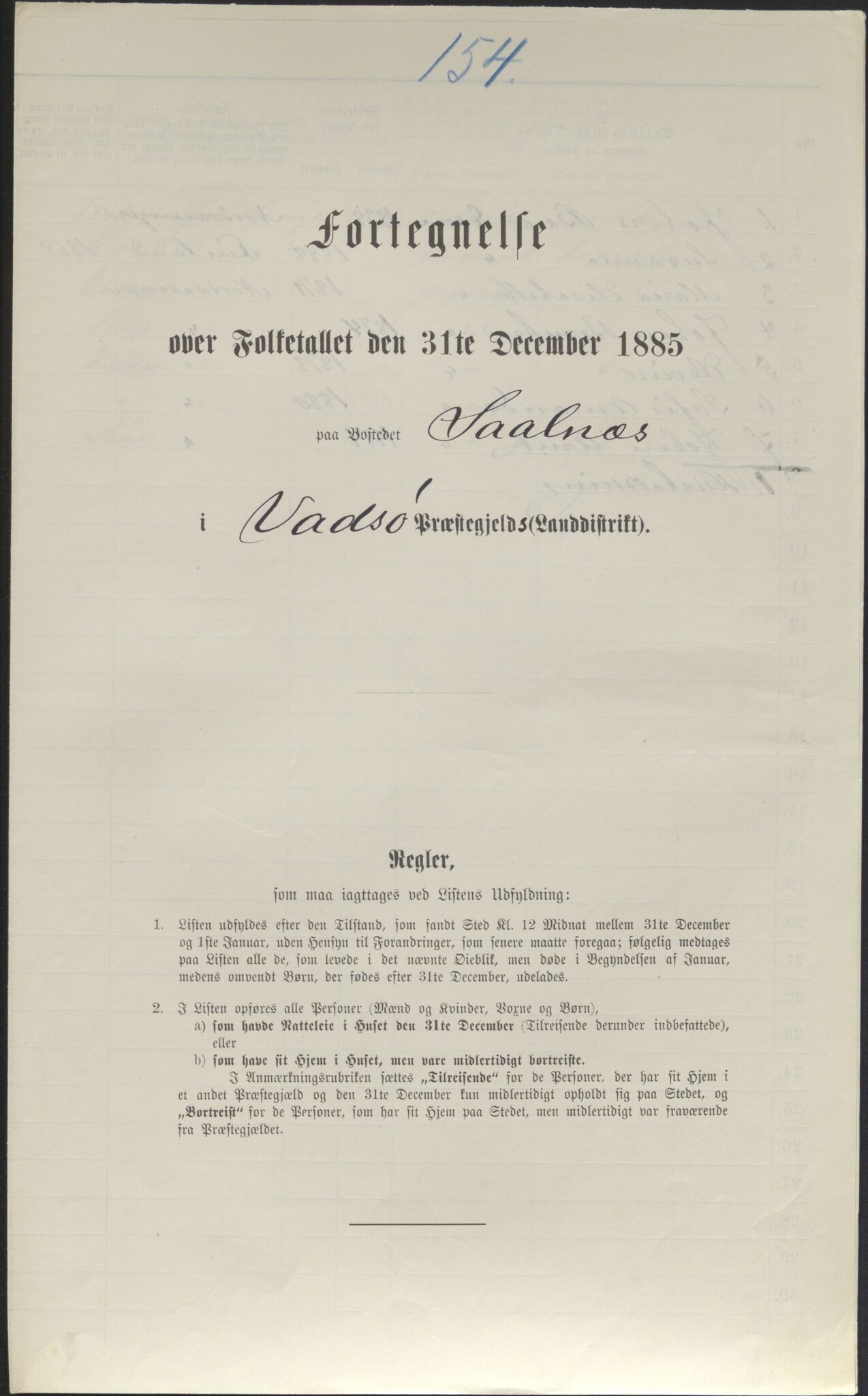 SATØ, Folketelling 1885 for 2029 Vadsø landsogn, 1885, s. 154a