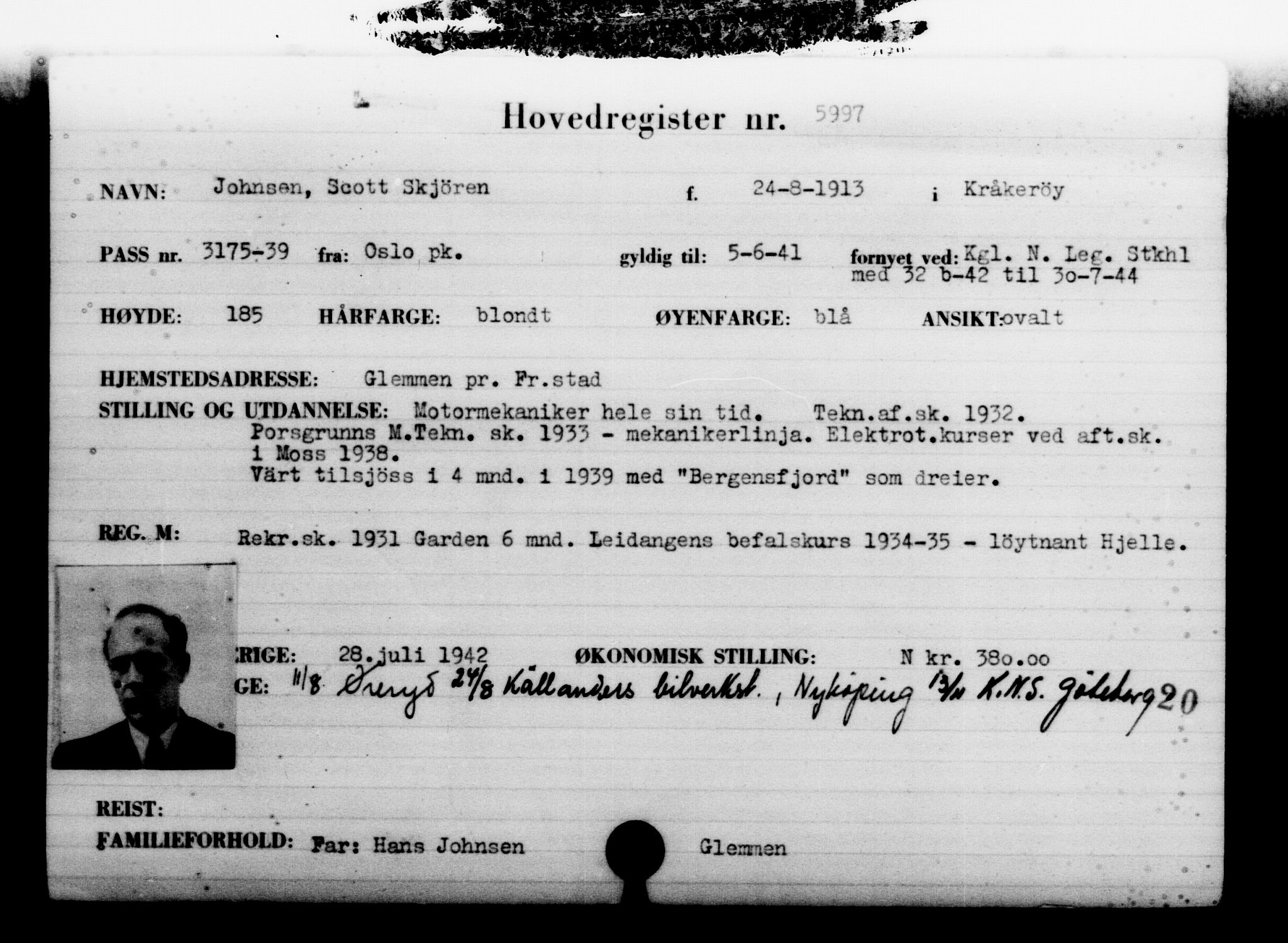 Utenriksstasjonene, Legasjonen i Stockholm, Flyktningkontoret, AV/RA-S-6753/V/Va/L0004: Kjesäterkartoteket, flyktninger med registreringsnr. 3496-6610, 1940-1945, s. 2921