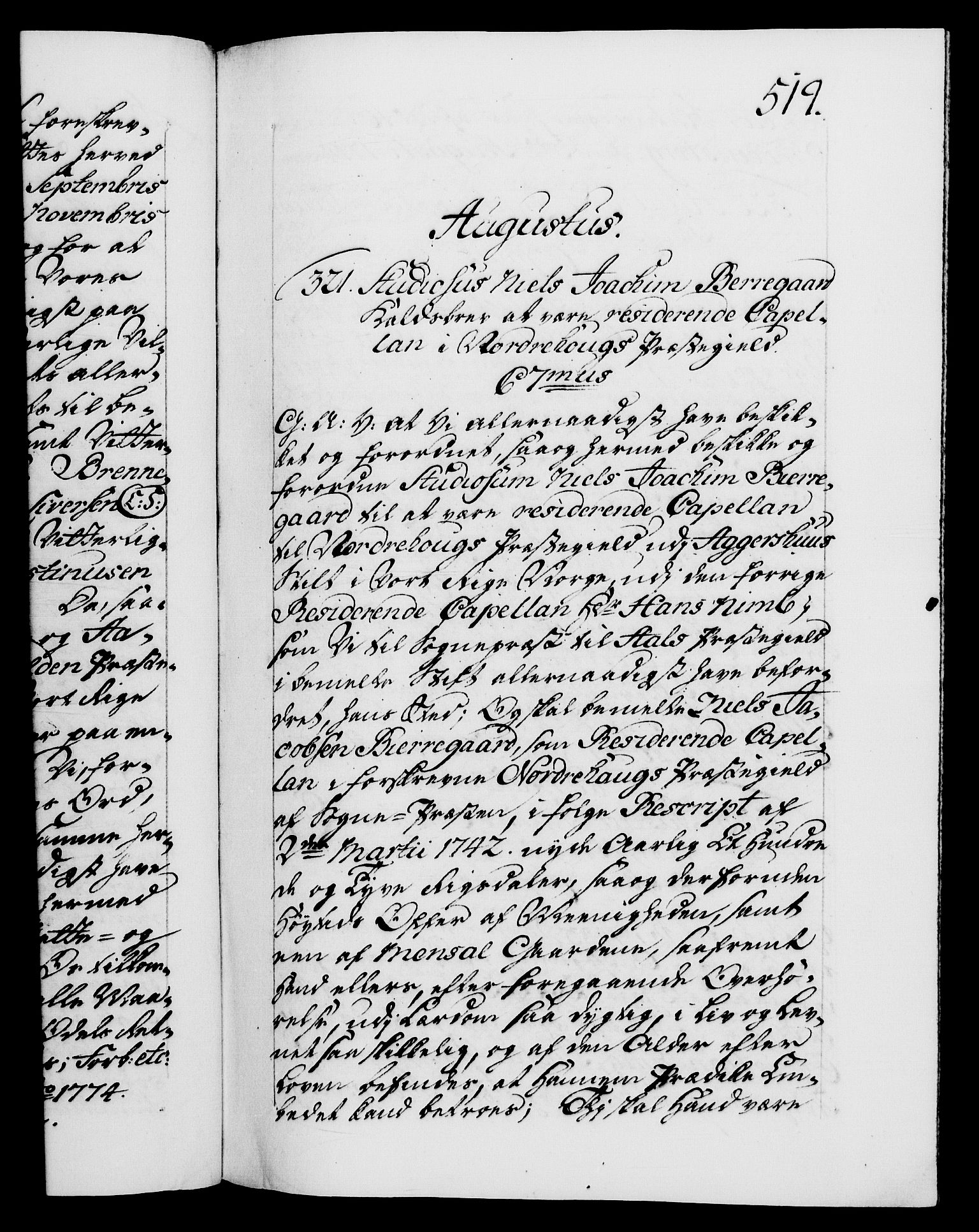 Danske Kanselli 1572-1799, RA/EA-3023/F/Fc/Fca/Fcaa/L0046: Norske registre, 1773-1775, s. 519a
