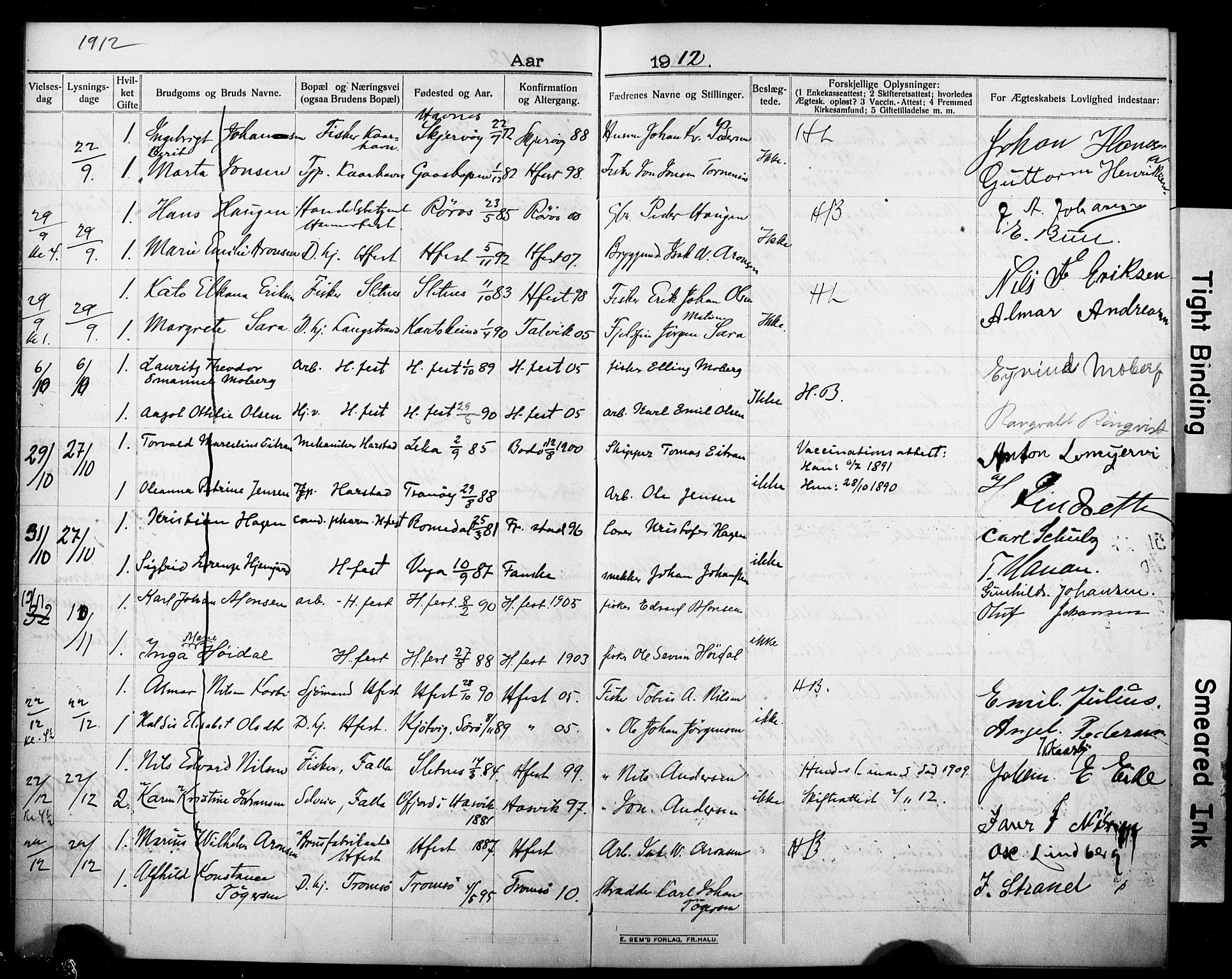 Hammerfest sokneprestkontor, AV/SATØ-S-1347/I/Ib/L0072: Lysningsprotokoll nr. 72, 1912-1918