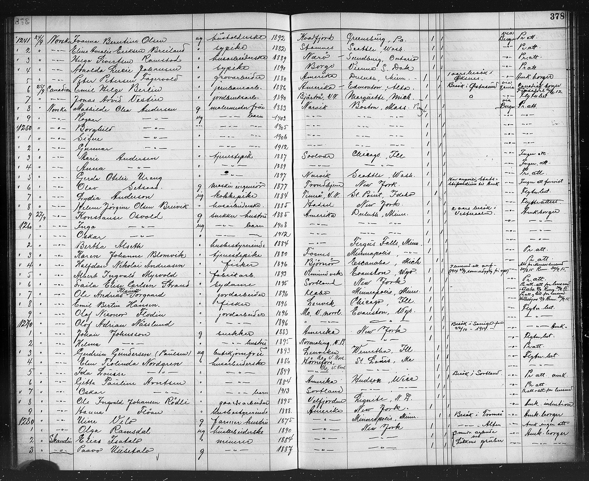 Trondheim politikammer, AV/SAT-A-1887/1/32/L0015: Emigrantprotokoll XIV, 1911-1916, s. 378