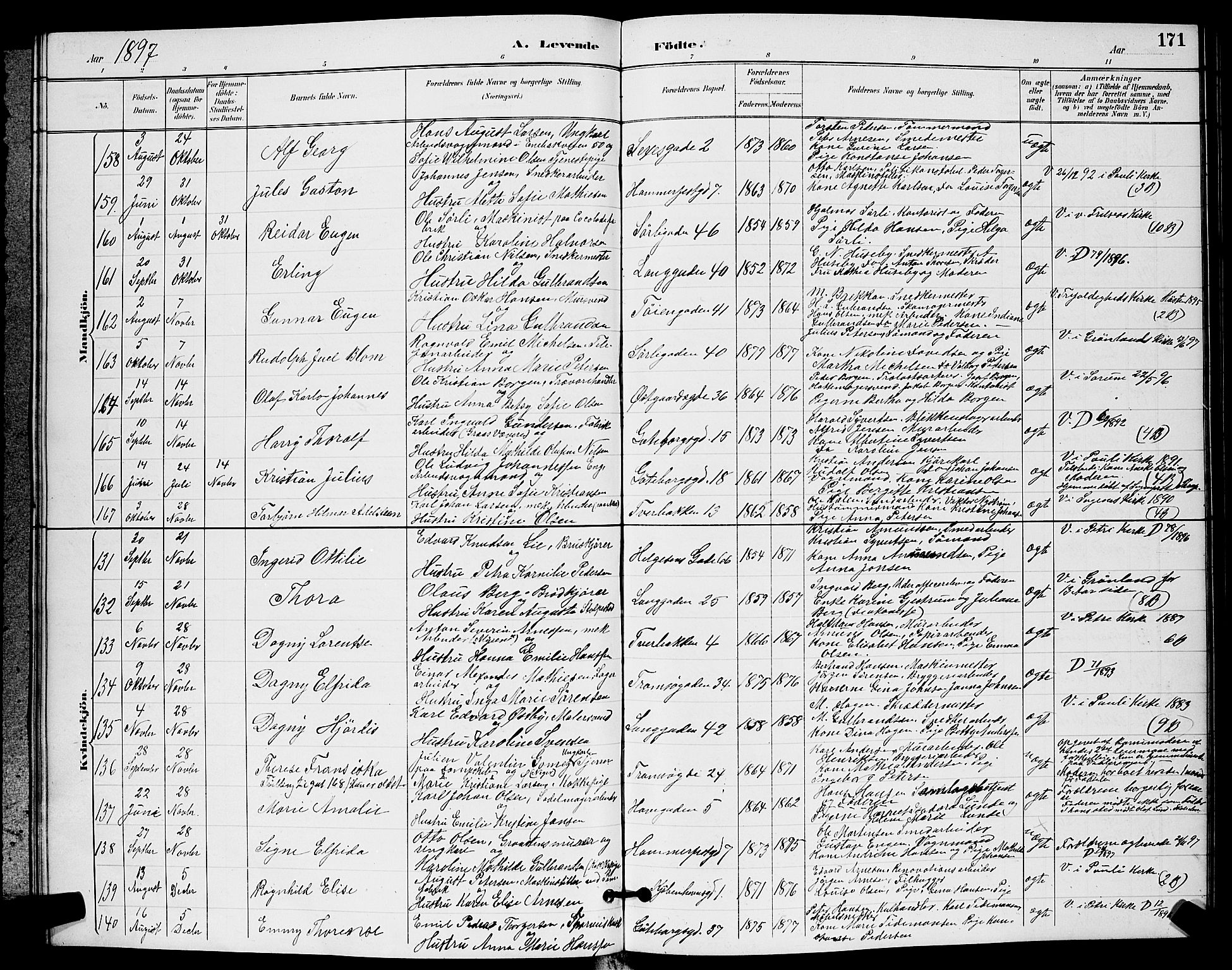 Petrus prestekontor Kirkebøker, AV/SAO-A-10872/G/Ga/L0002: Klokkerbok nr. 2, 1888-1899, s. 171