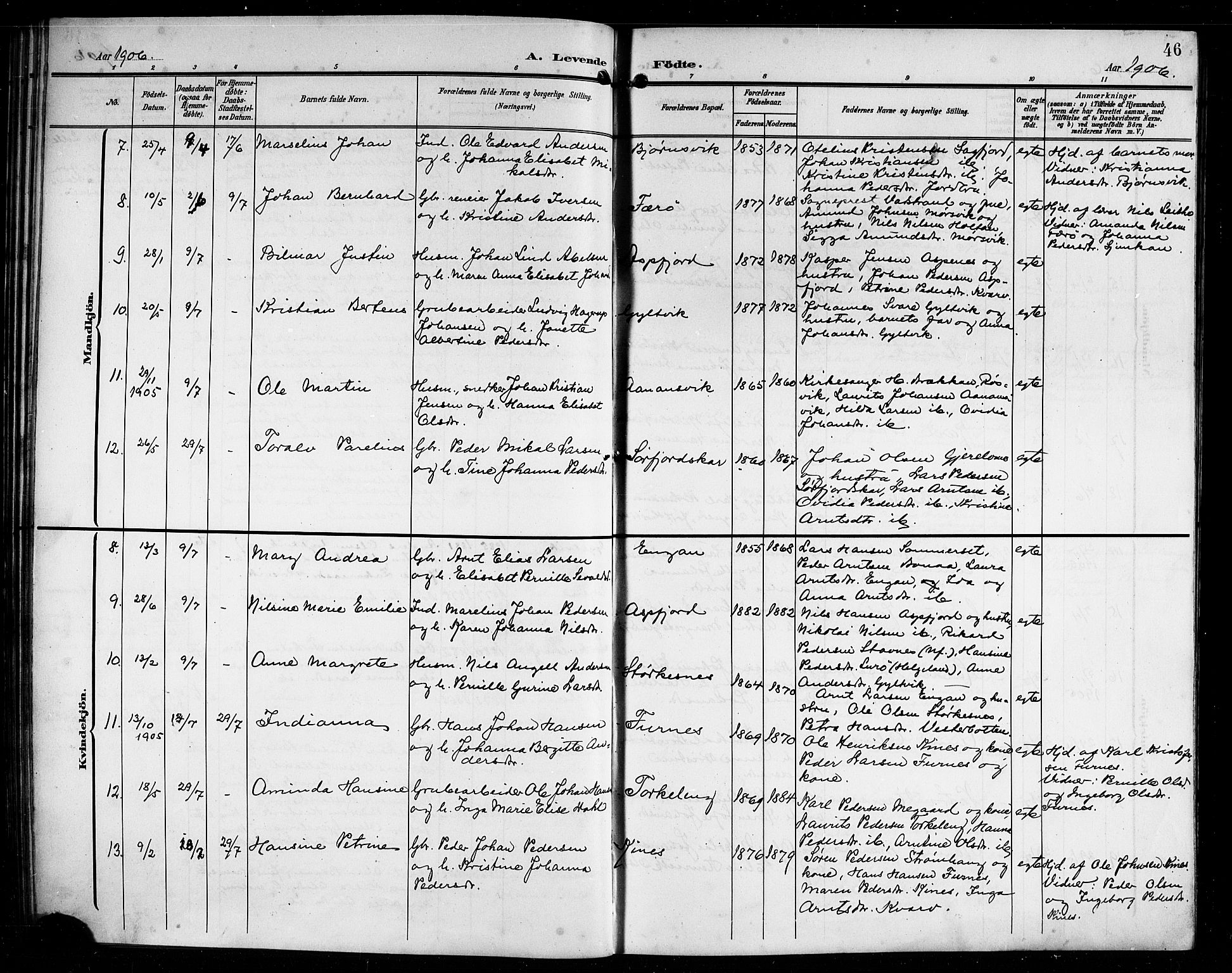 Ministerialprotokoller, klokkerbøker og fødselsregistre - Nordland, AV/SAT-A-1459/854/L0786: Klokkerbok nr. 854C02, 1901-1912, s. 46