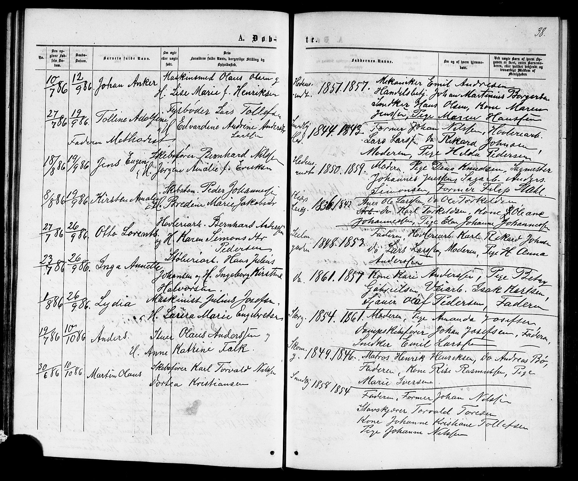 Strømsø kirkebøker, AV/SAKO-A-246/G/Ga/L0002: Klokkerbok nr. 2, 1877-1896, s. 38
