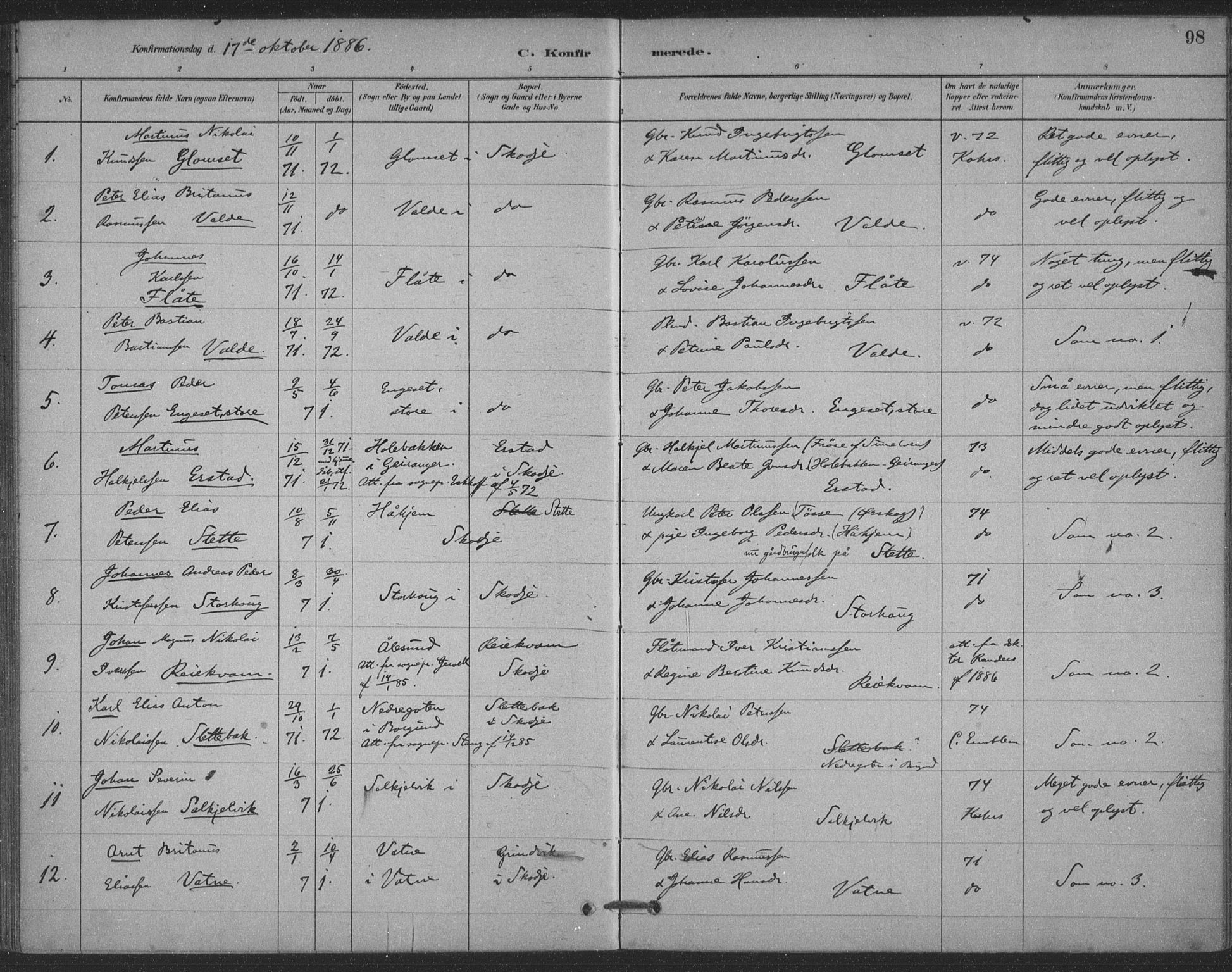 Ministerialprotokoller, klokkerbøker og fødselsregistre - Møre og Romsdal, AV/SAT-A-1454/524/L0356: Ministerialbok nr. 524A08, 1880-1899, s. 98