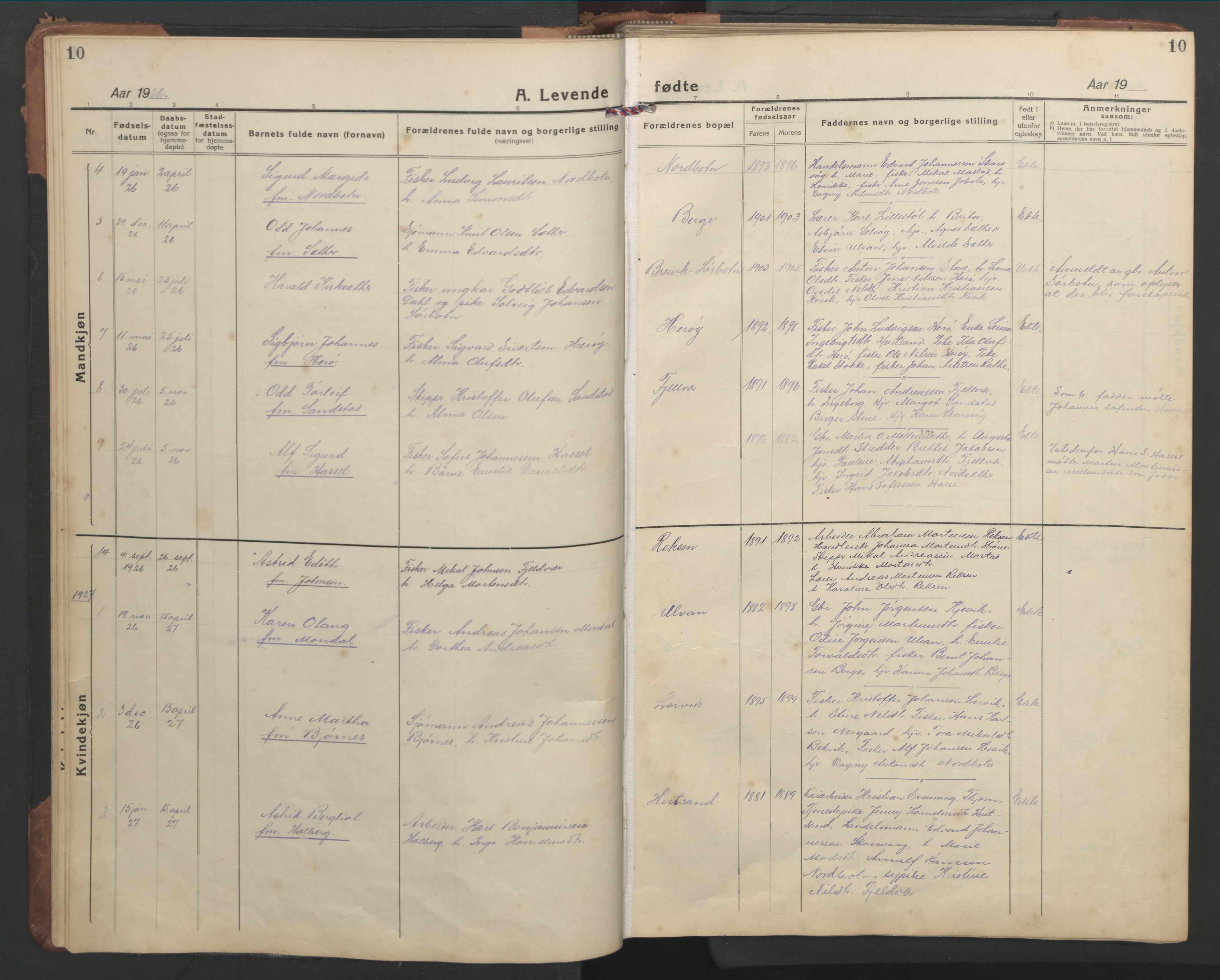Ministerialprotokoller, klokkerbøker og fødselsregistre - Sør-Trøndelag, AV/SAT-A-1456/638/L0569: Klokkerbok nr. 638C01, 1923-1961, s. 10