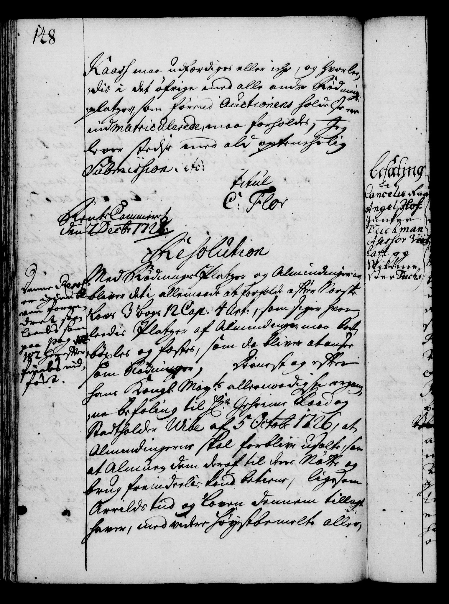 Rentekammeret, Kammerkanselliet, RA/EA-3111/G/Gg/Gga/L0003: Norsk ekspedisjonsprotokoll med register (merket RK 53.3), 1727-1734, s. 148