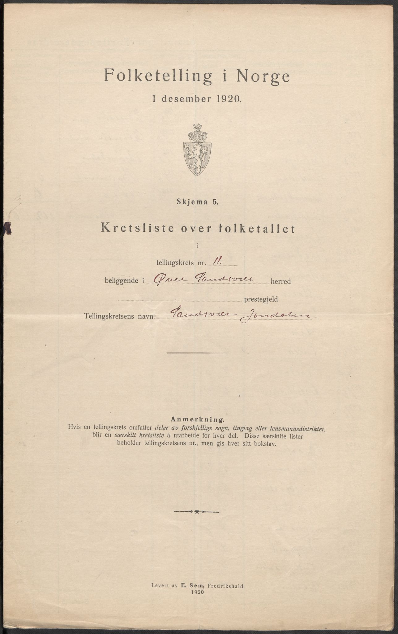 SAKO, Folketelling 1920 for 0630 Øvre Sandsvær herred, 1920, s. 33