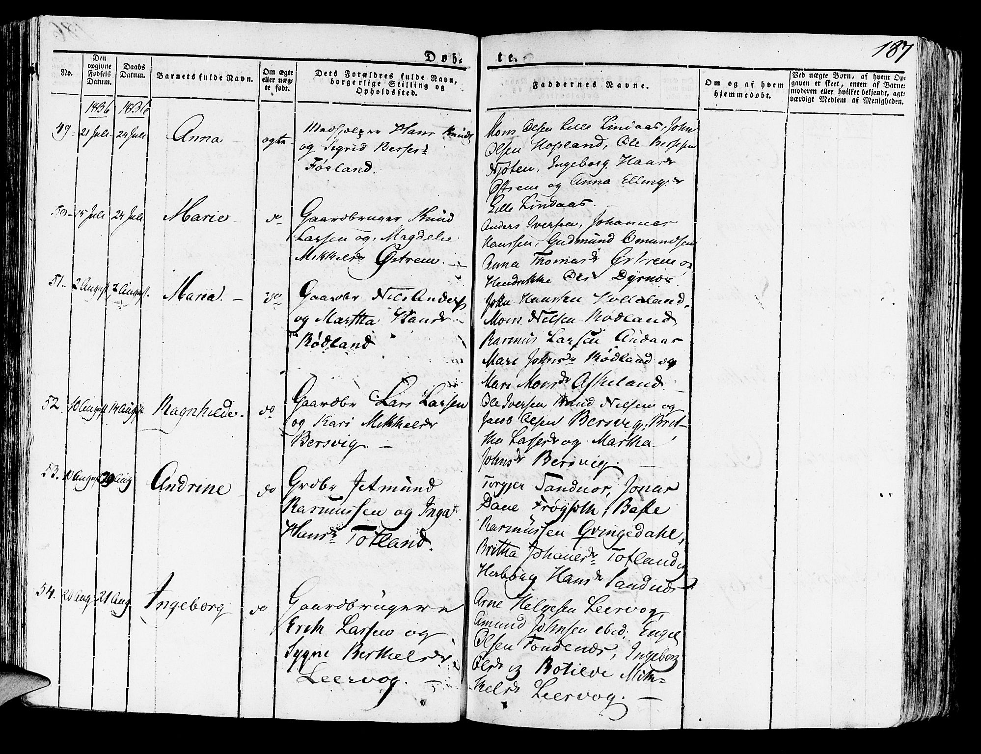 Lindås Sokneprestembete, AV/SAB-A-76701/H/Haa/Haaa/L0008: Ministerialbok nr. A 8, 1823-1836, s. 187