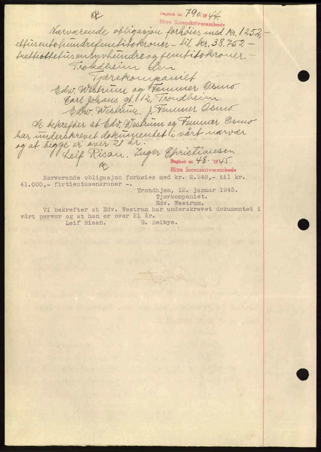 Hitra sorenskriveri, AV/SAT-A-0018/2/2C/2Ca: Pantebok nr. B1, 1939-1949, Dagboknr: 881/1943