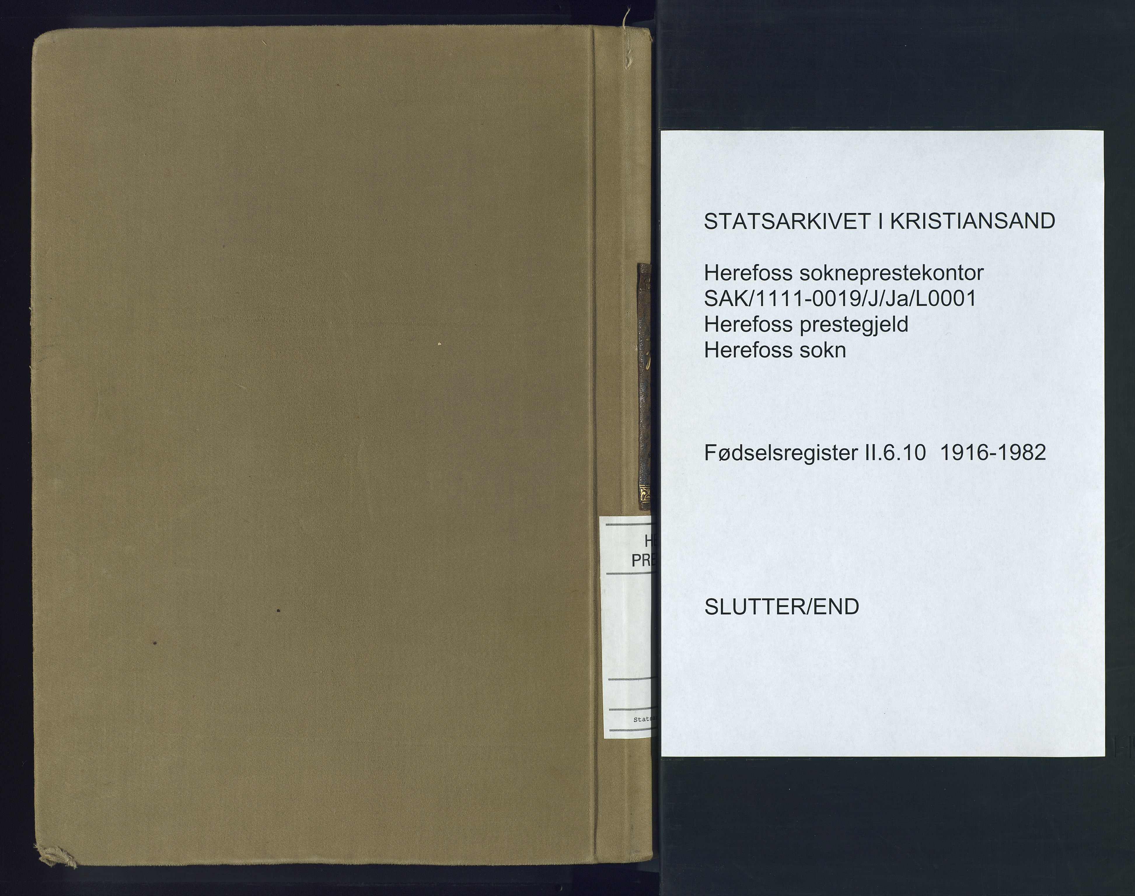 Herefoss sokneprestkontor, SAK/1111-0019/J/Ja/L0001: Fødselsregister nr. II.6.10, 1916-1982