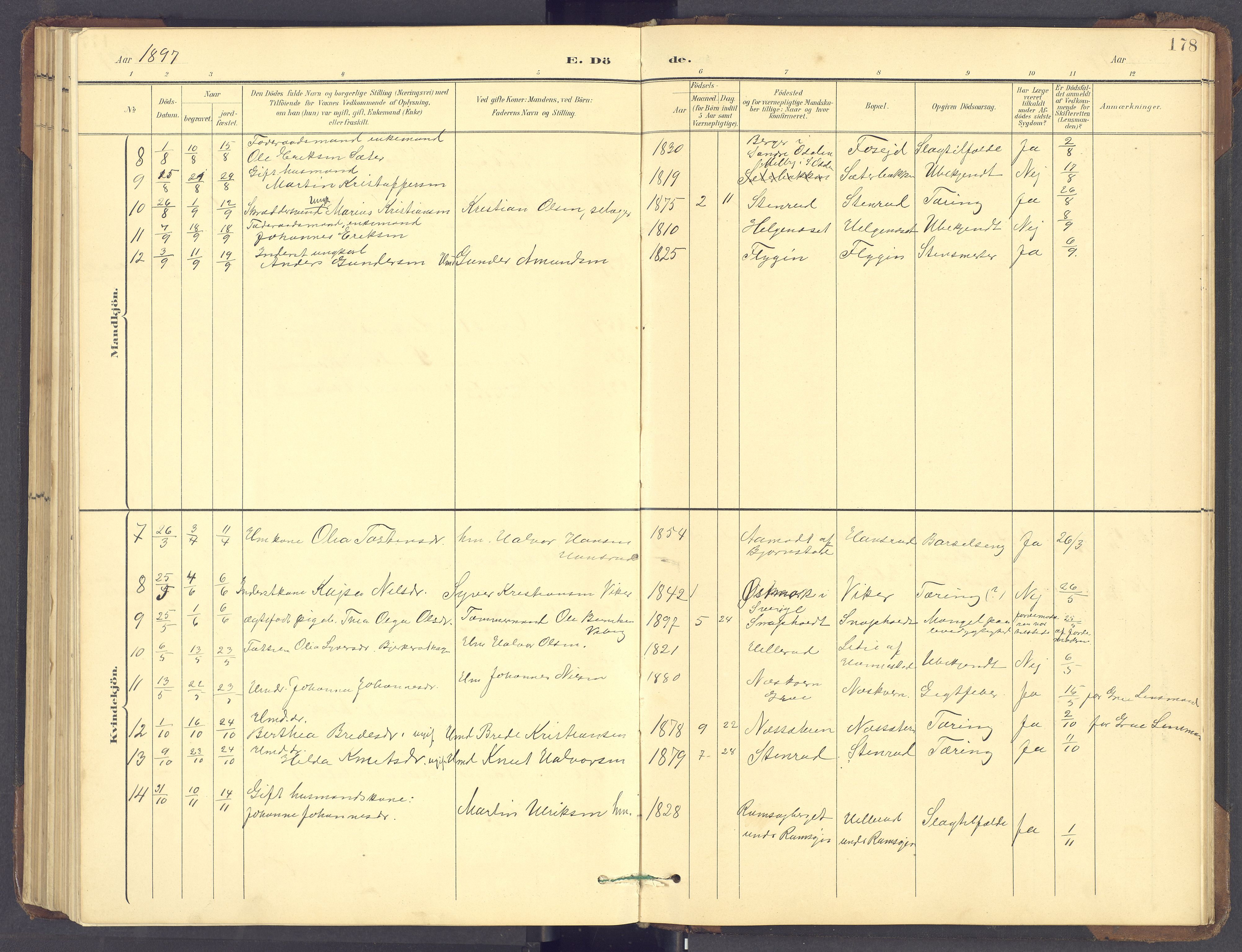 Brandval prestekontor, AV/SAH-PREST-034/H/Ha/Hab/L0002: Klokkerbok nr. 2, 1895-1904, s. 178
