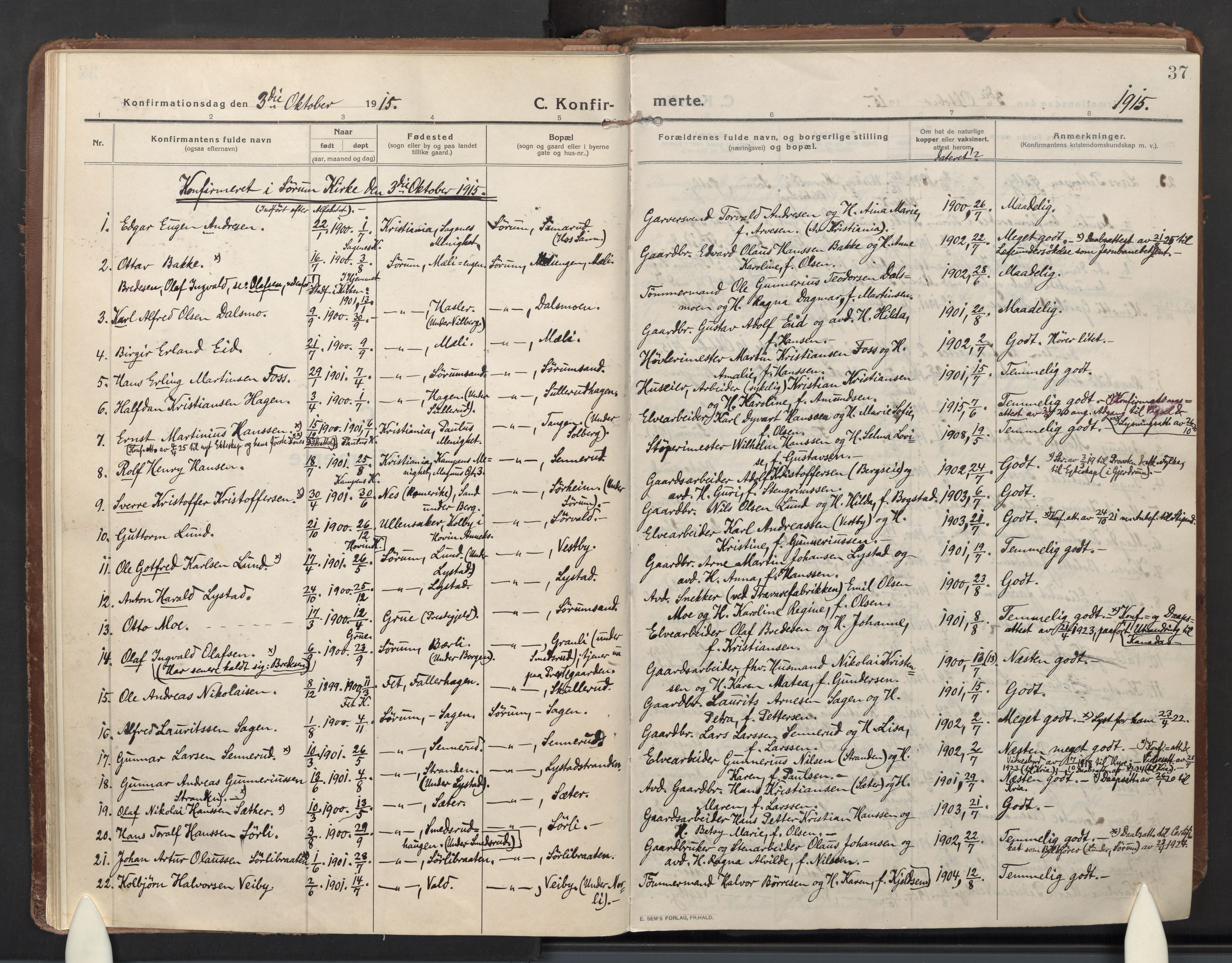 Sørum prestekontor Kirkebøker, AV/SAO-A-10303/F/Fa/L0011: Ministerialbok nr. I 11, 1915-1931, s. 37