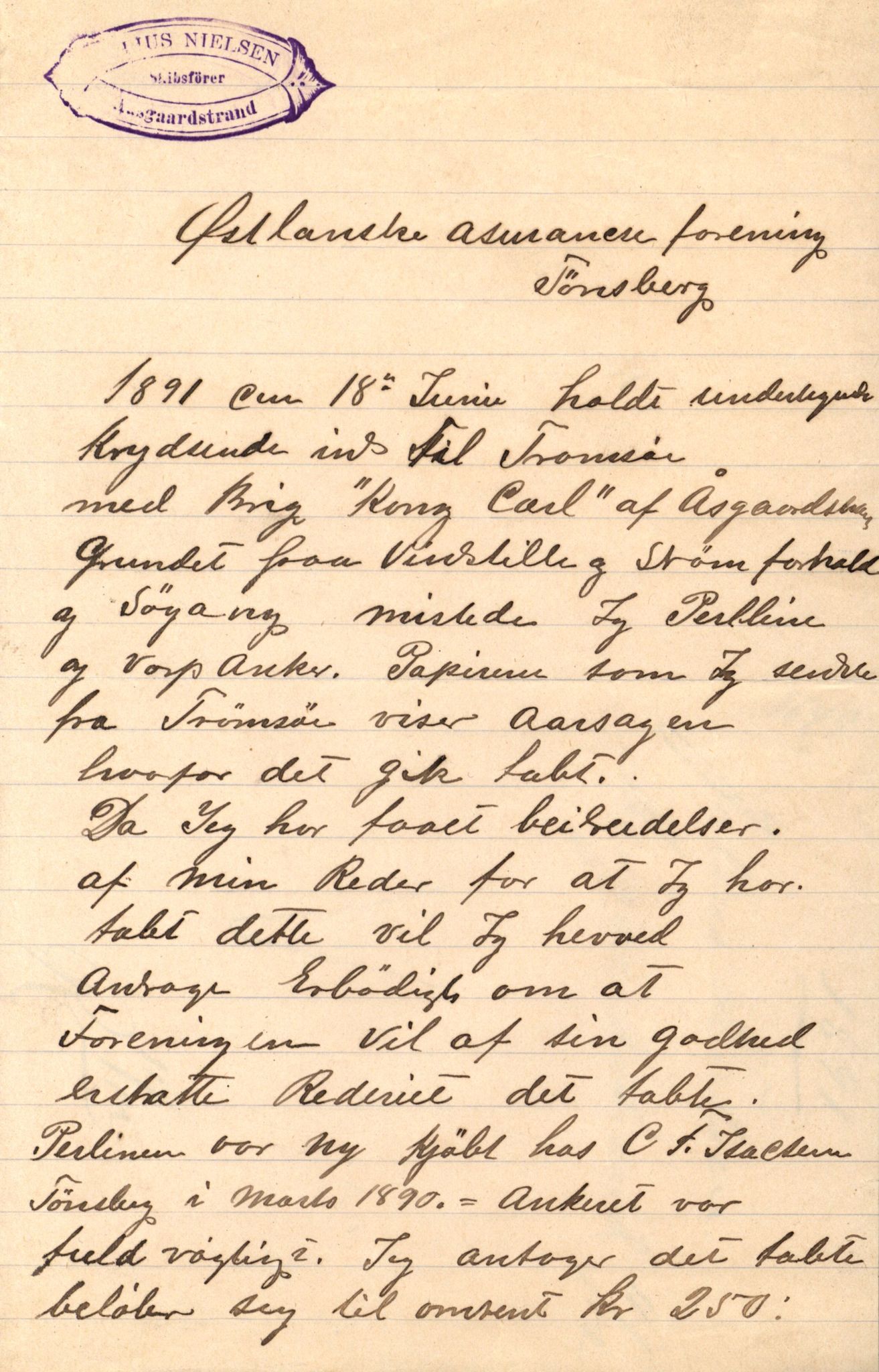 Pa 63 - Østlandske skibsassuranceforening, VEMU/A-1079/G/Ga/L0027/0001: Havaridokumenter / Magnolia, Kong Carl, Louise, Lindsay, Activ av Flekkefjord, 1891, s. 11