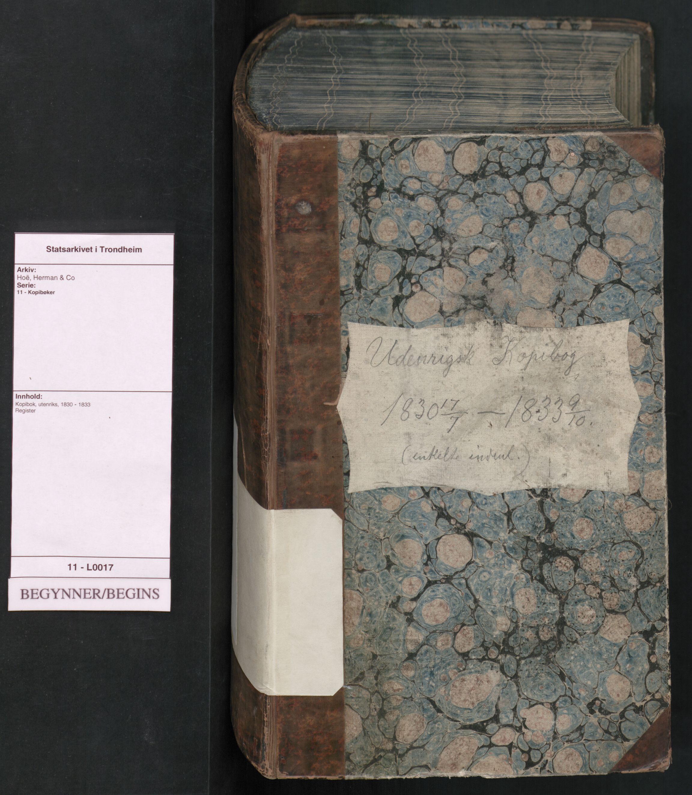 Hoë, Herman & Co, SAT/PA-0280/11/L0017: Kopibok, utenriks, 1830-1833