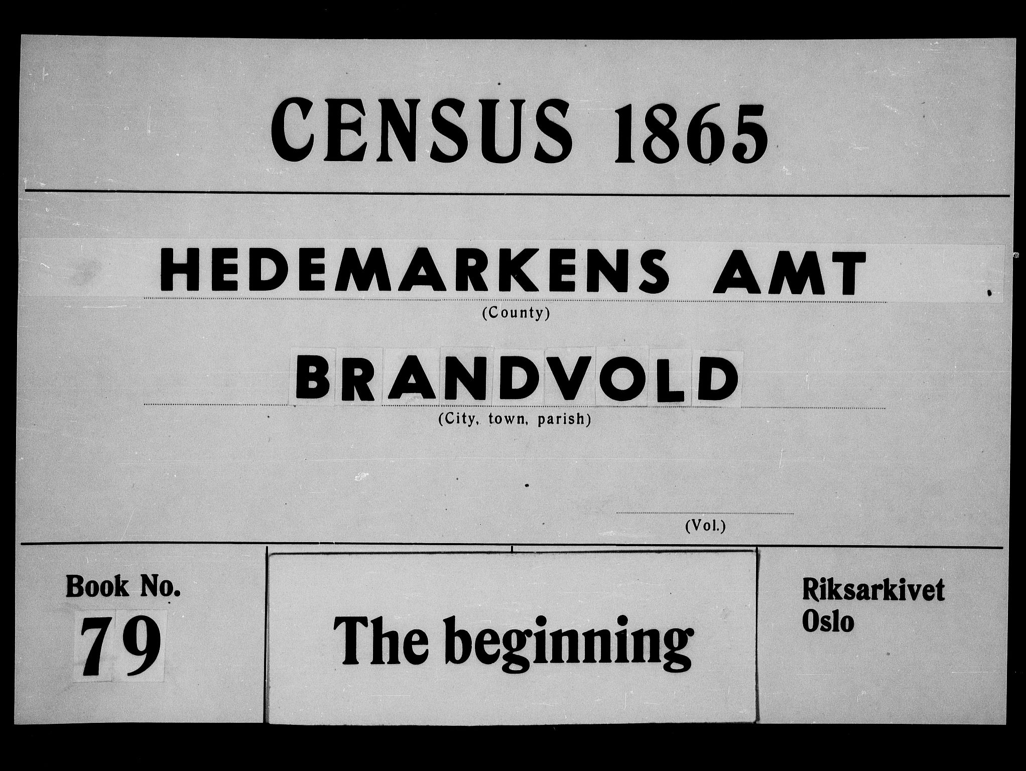 RA, Folketelling 1865 for 0422P Brandval prestegjeld, 1865, s. 1