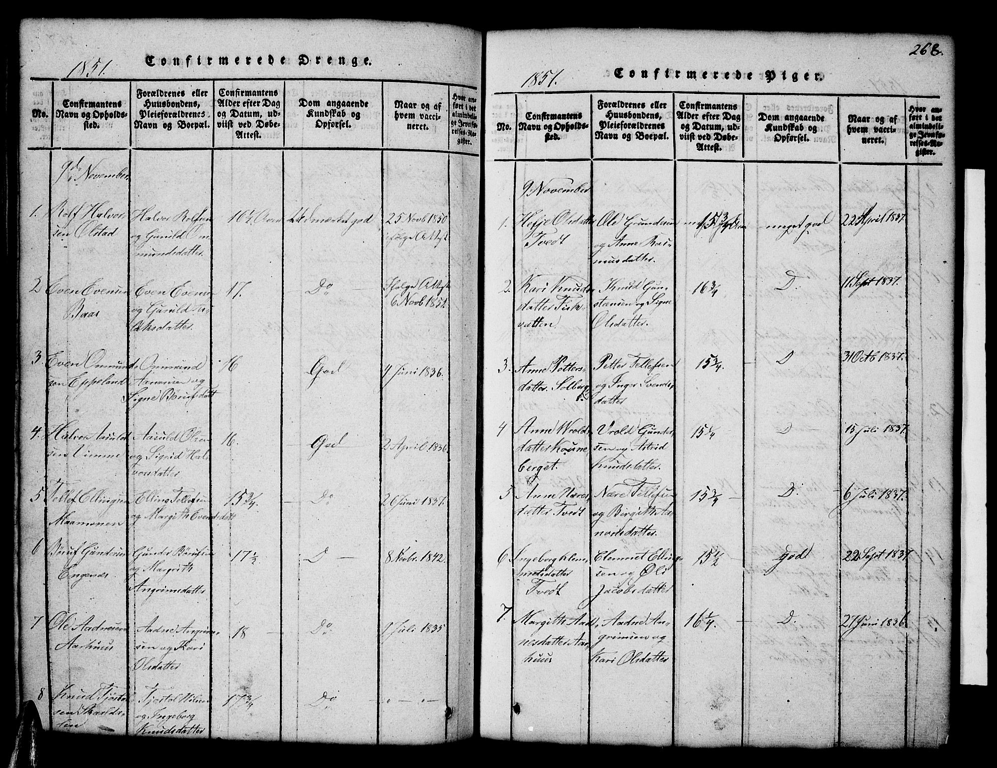 Åmli sokneprestkontor, AV/SAK-1111-0050/F/Fb/Fbc/L0001: Klokkerbok nr. B 1, 1816-1867, s. 268