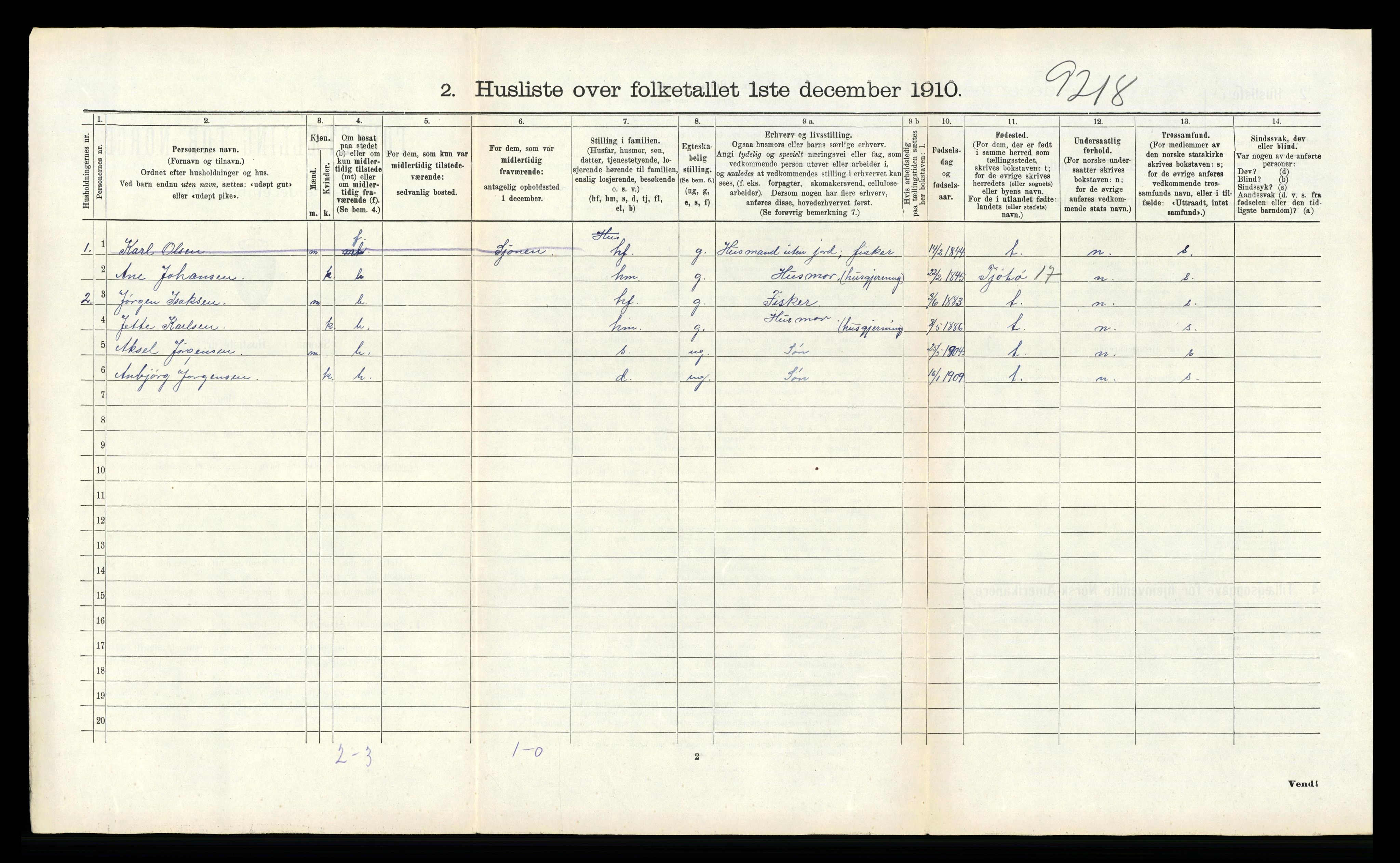 RA, Folketelling 1910 for 1821 Stamnes herred, 1910, s. 523