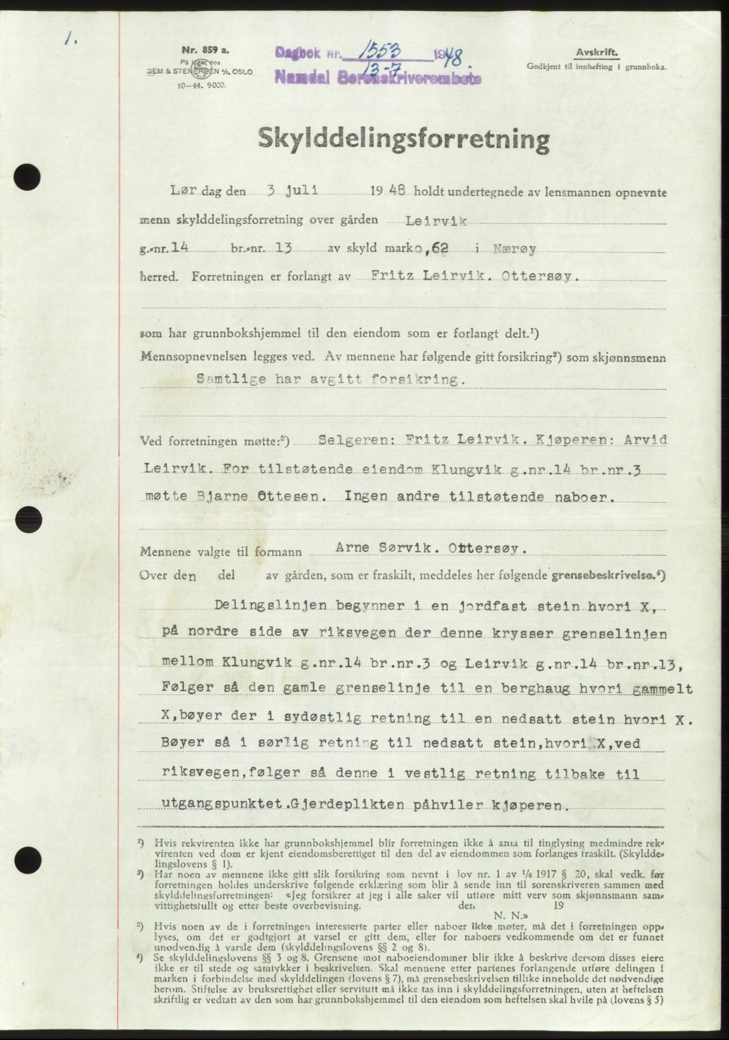 Namdal sorenskriveri, SAT/A-4133/1/2/2C: Pantebok nr. -, 1948-1948, Dagboknr: 1553/1948