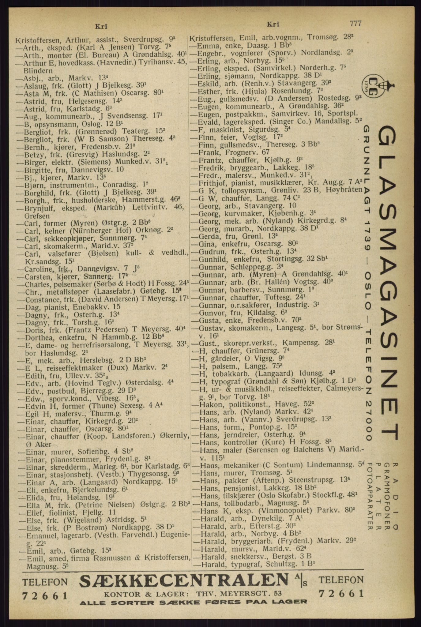 Kristiania/Oslo adressebok, PUBL/-, 1933, s. 777