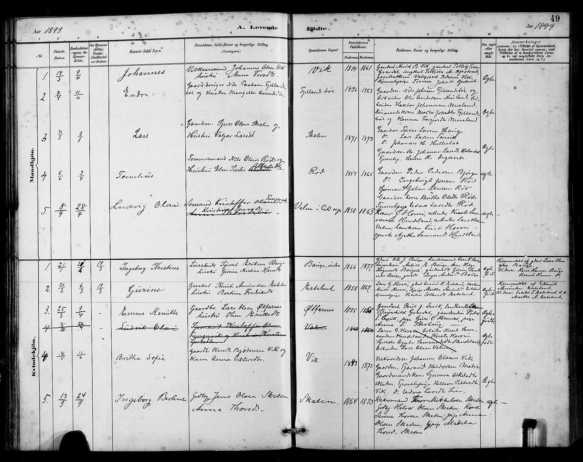 Husnes Sokneprestembete, AV/SAB-A-75901/H/Hab: Klokkerbok nr. B 2, 1884-1914, s. 49