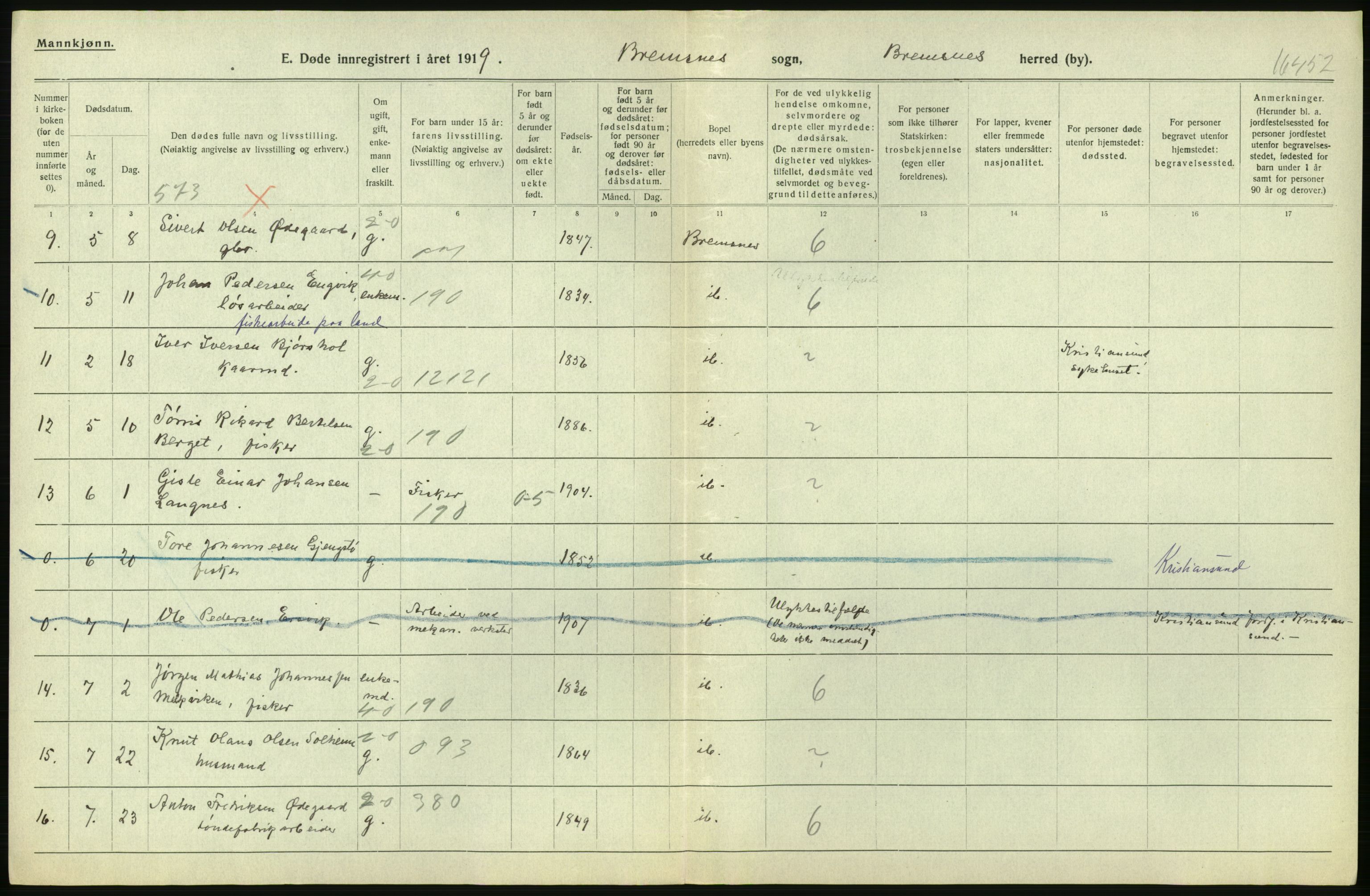 Statistisk sentralbyrå, Sosiodemografiske emner, Befolkning, AV/RA-S-2228/D/Df/Dfb/Dfbi/L0042: Møre fylke: Døde. Bygder og byer., 1919, s. 158