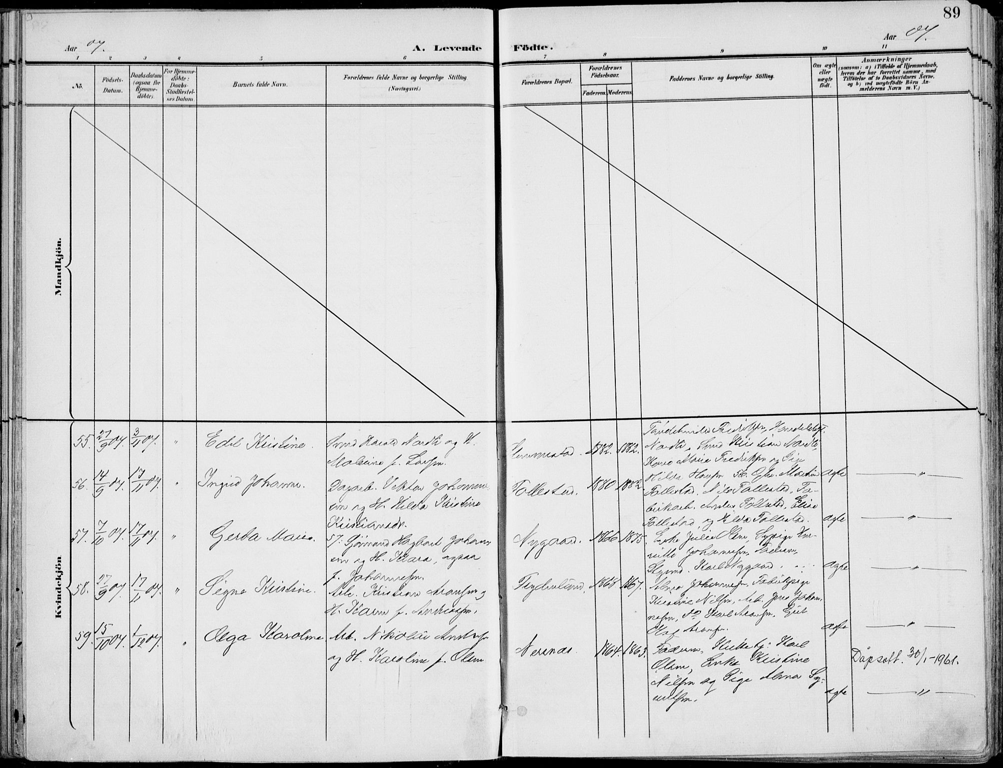 Røyken kirkebøker, AV/SAKO-A-241/F/Fa/L0009: Ministerialbok nr. 9, 1898-1911, s. 89