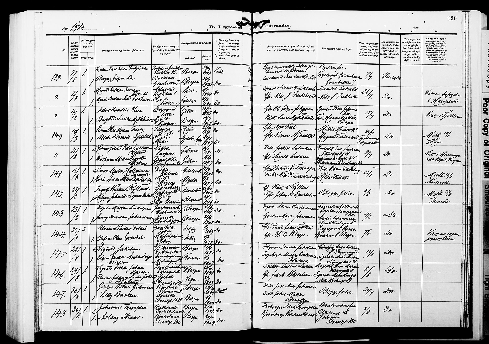 Nykirken Sokneprestembete, AV/SAB-A-77101/H/Hab: Klokkerbok nr. D 5, 1918-1926, s. 126