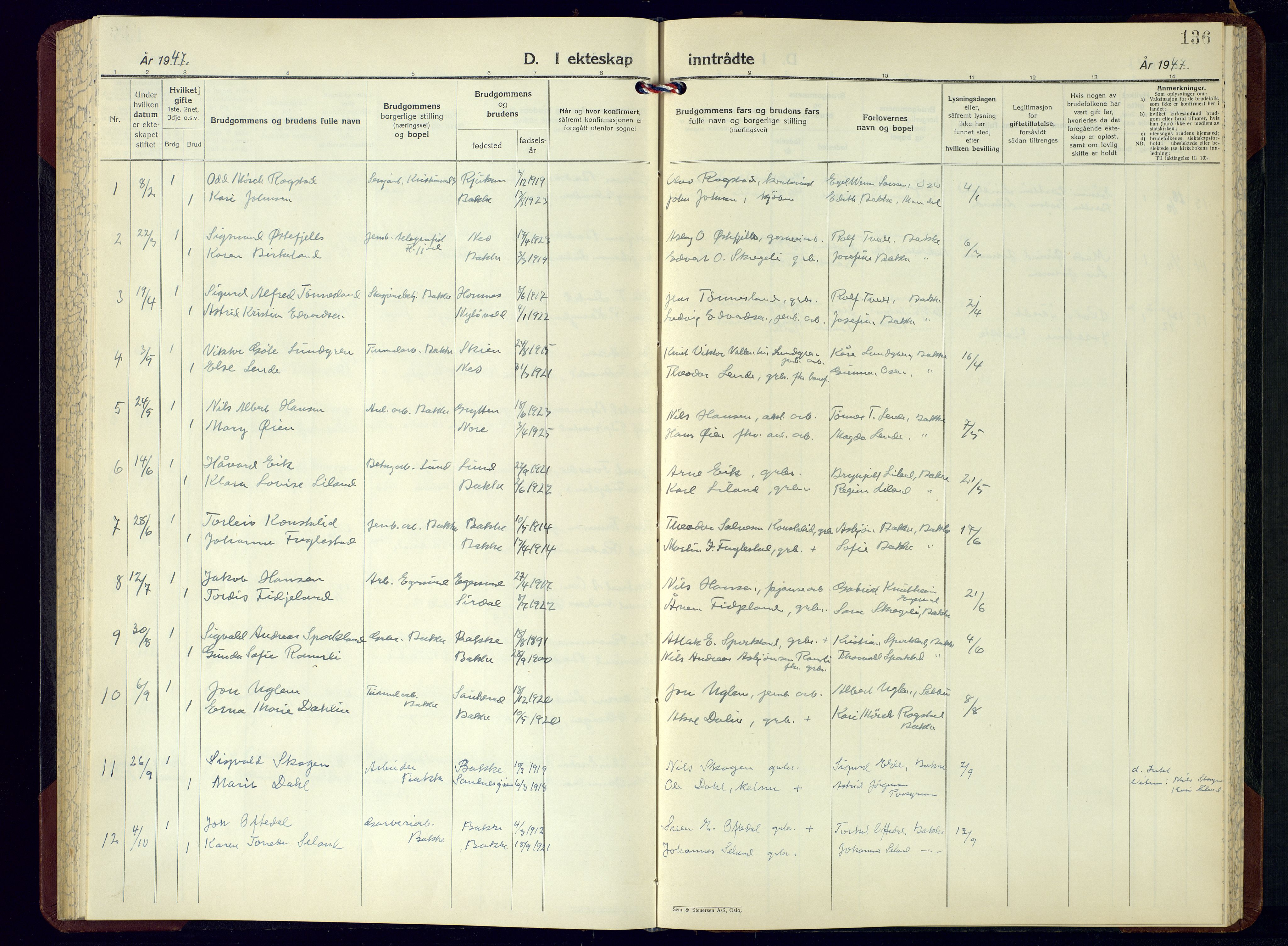 Bakke sokneprestkontor, SAK/1111-0002/F/Fb/Fba/L0005: Klokkerbok nr. B 5, 1947-1971, s. 136