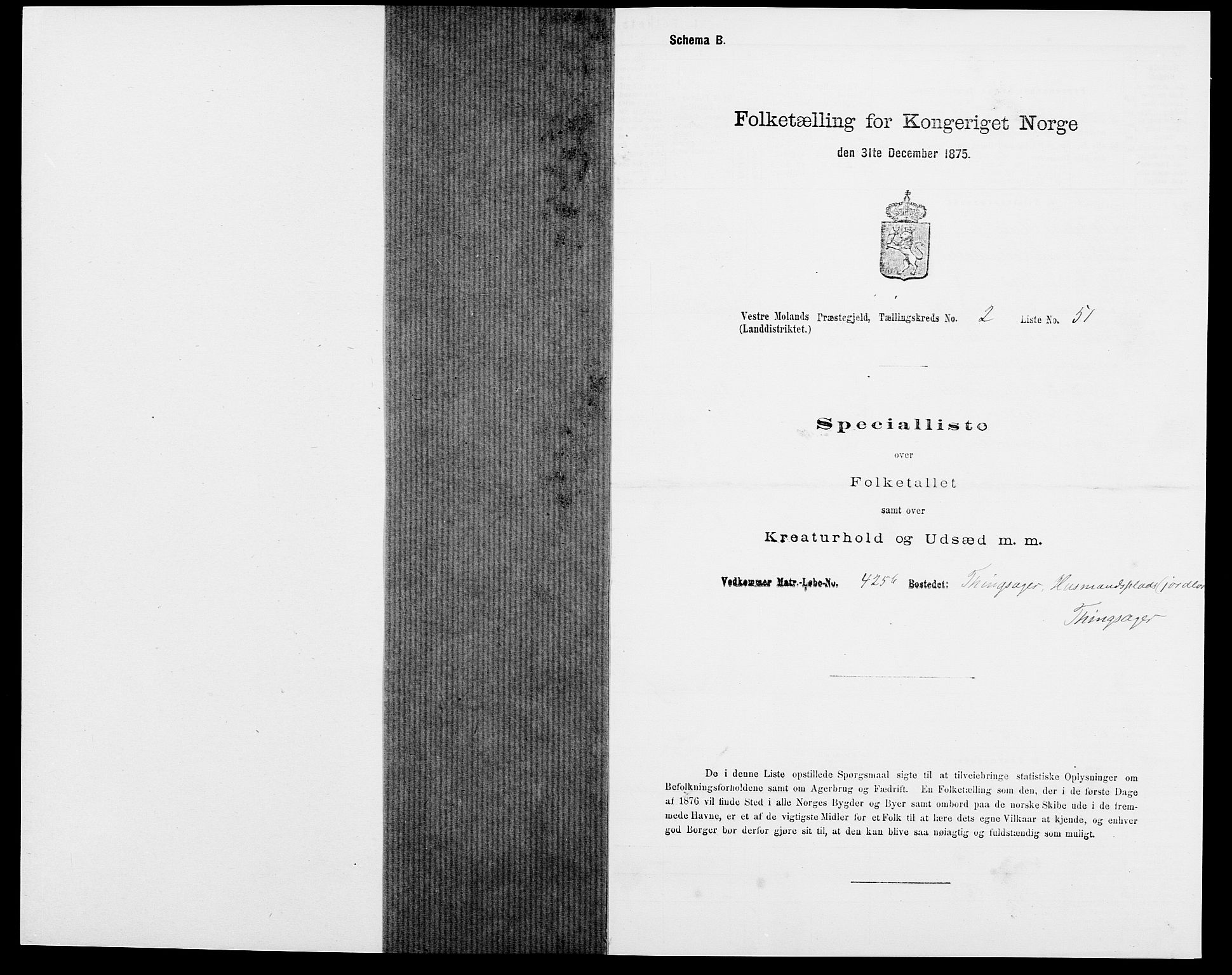 SAK, Folketelling 1875 for 0926L Vestre Moland prestegjeld, Vestre Moland sokn, 1875, s. 280