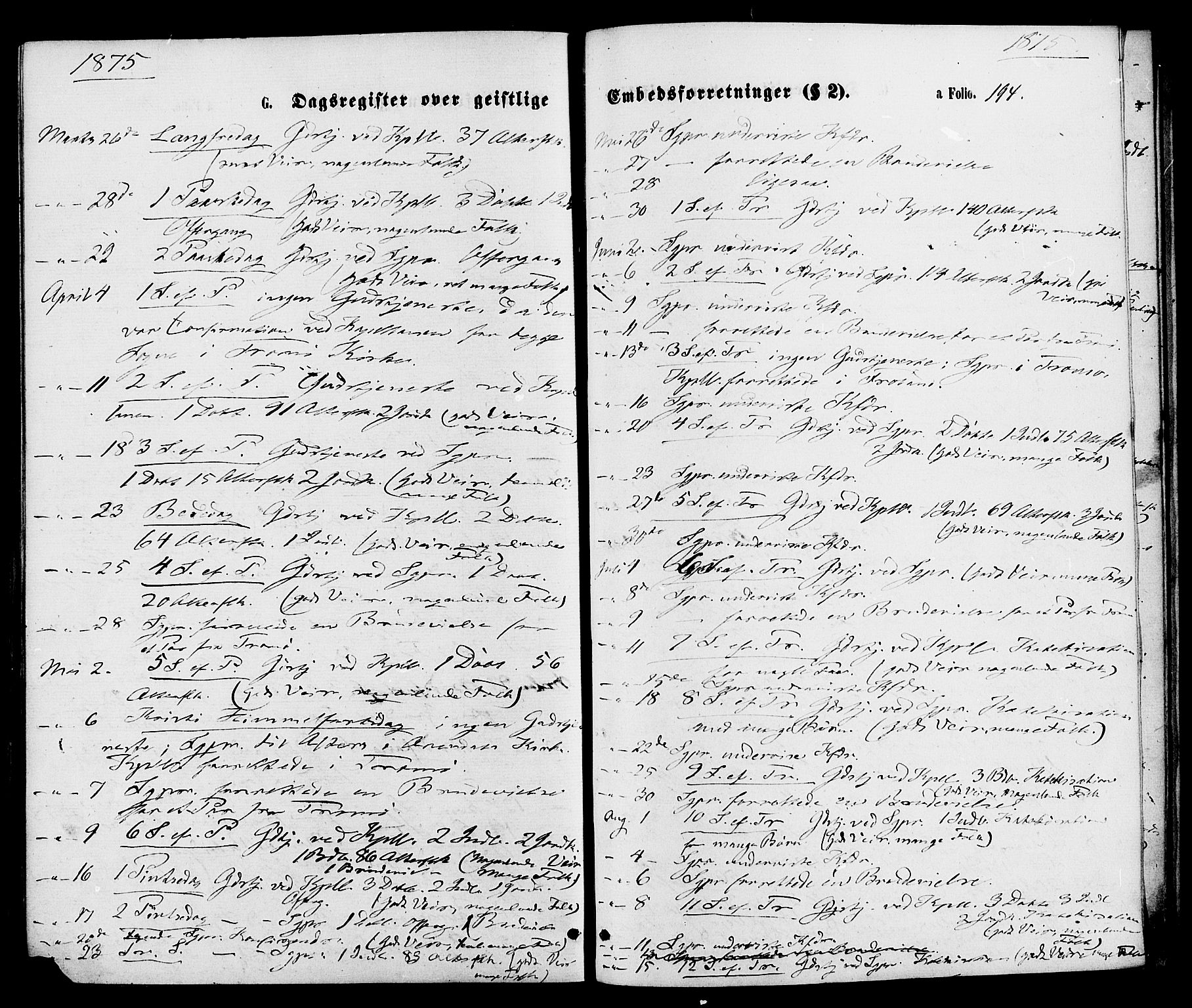 Austre Moland sokneprestkontor, AV/SAK-1111-0001/F/Fa/Faa/L0009: Ministerialbok nr. A 9, 1869-1879, s. 194