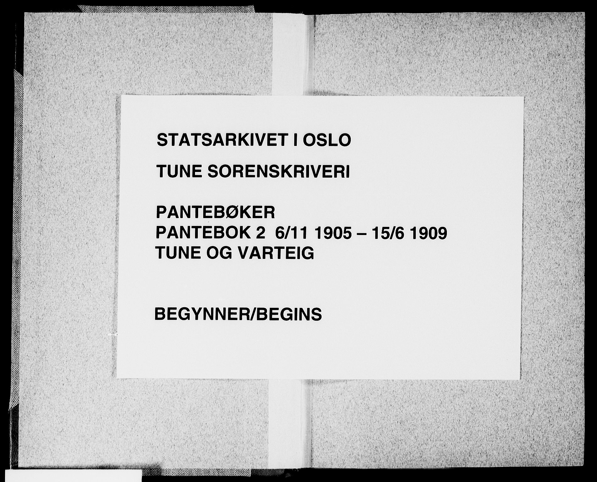 Tune sorenskriveri, SAO/A-10470/G/Gb/Gbf/L0002: Pantebok nr. VI 2, 1905-1909