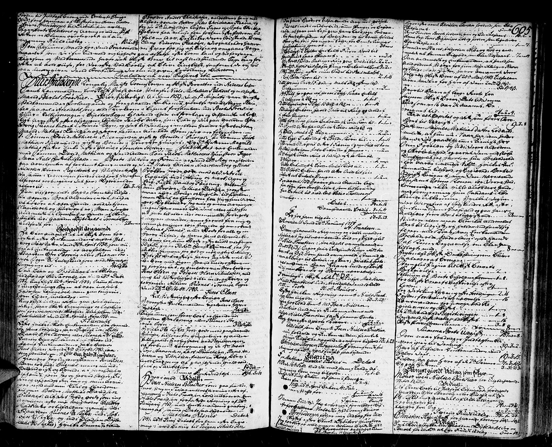 Nedenes sorenskriveri før 1824, SAK/1221-0007/H/Hc/L0026: Skifteprotokoll med register nr 19a, 1755-1760, s. 604b-605a