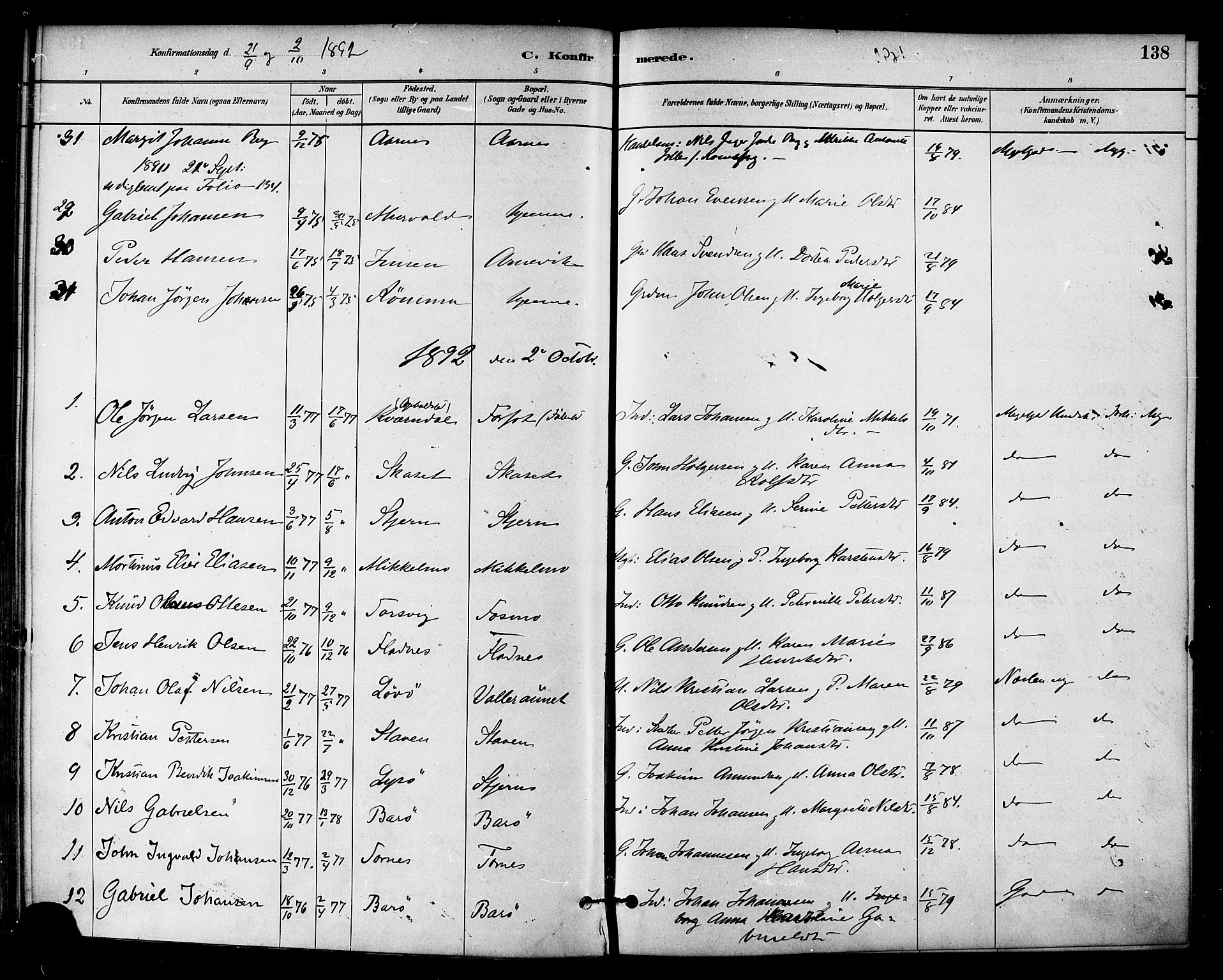 Ministerialprotokoller, klokkerbøker og fødselsregistre - Sør-Trøndelag, SAT/A-1456/655/L0680: Ministerialbok nr. 655A09, 1880-1894, s. 138