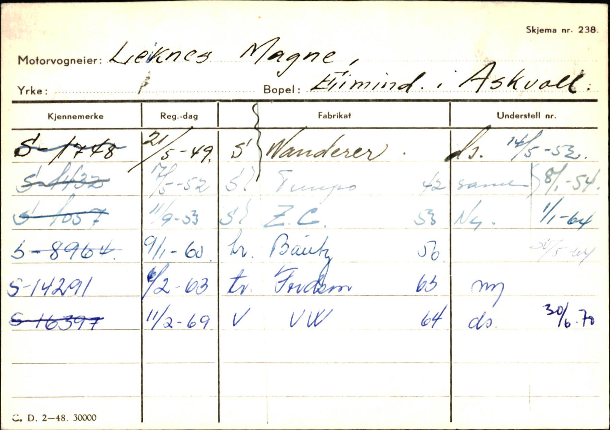 Statens vegvesen, Sogn og Fjordane vegkontor, AV/SAB-A-5301/4/F/L0132: Eigarregister Askvoll A-Å. Balestrand A-Å, 1945-1975, s. 750