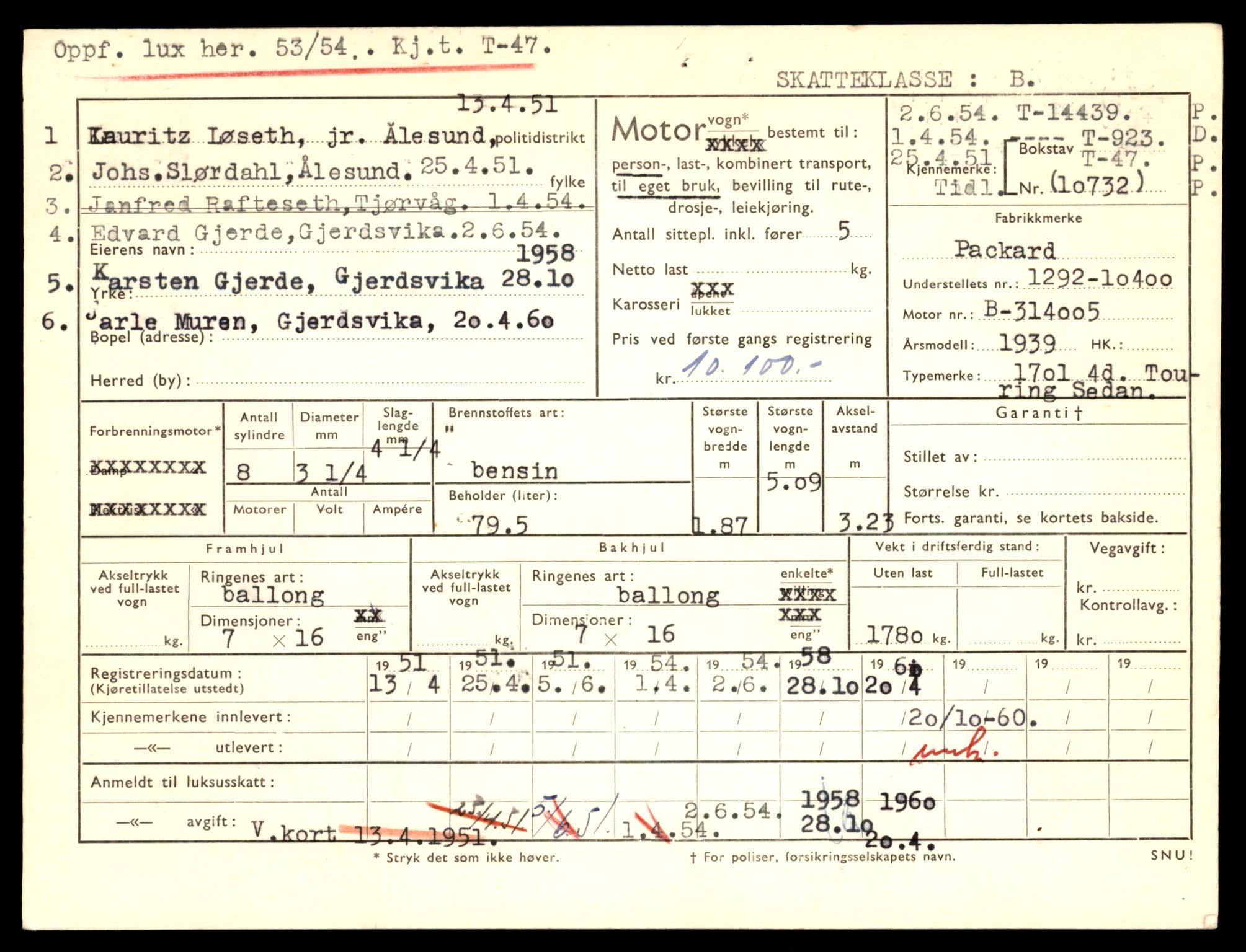 Møre og Romsdal vegkontor - Ålesund trafikkstasjon, AV/SAT-A-4099/F/Fe/L0045: Registreringskort for kjøretøy T 14320 - T 14444, 1927-1998, s. 3100
