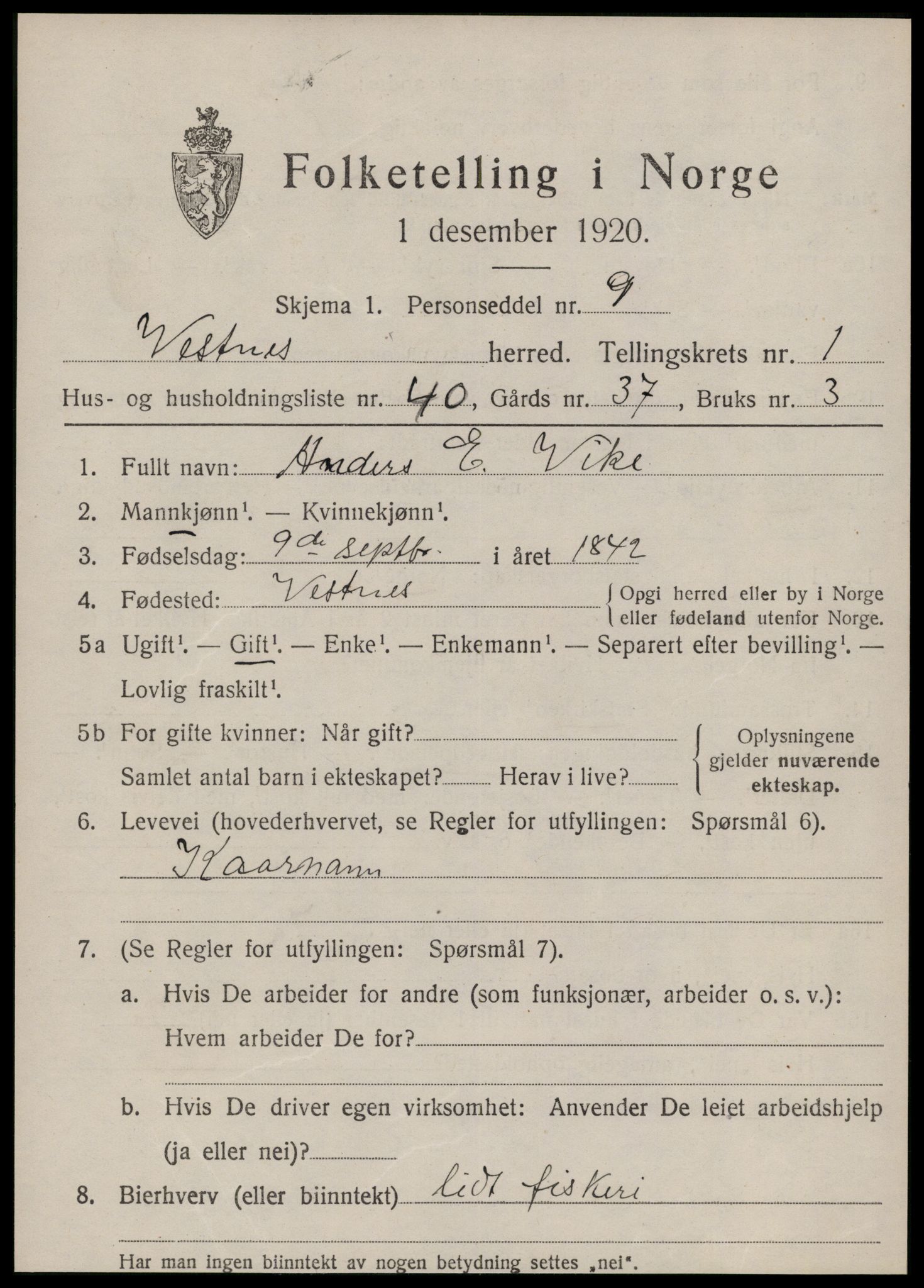 SAT, Folketelling 1920 for 1535 Vestnes herred, 1920, s. 1695
