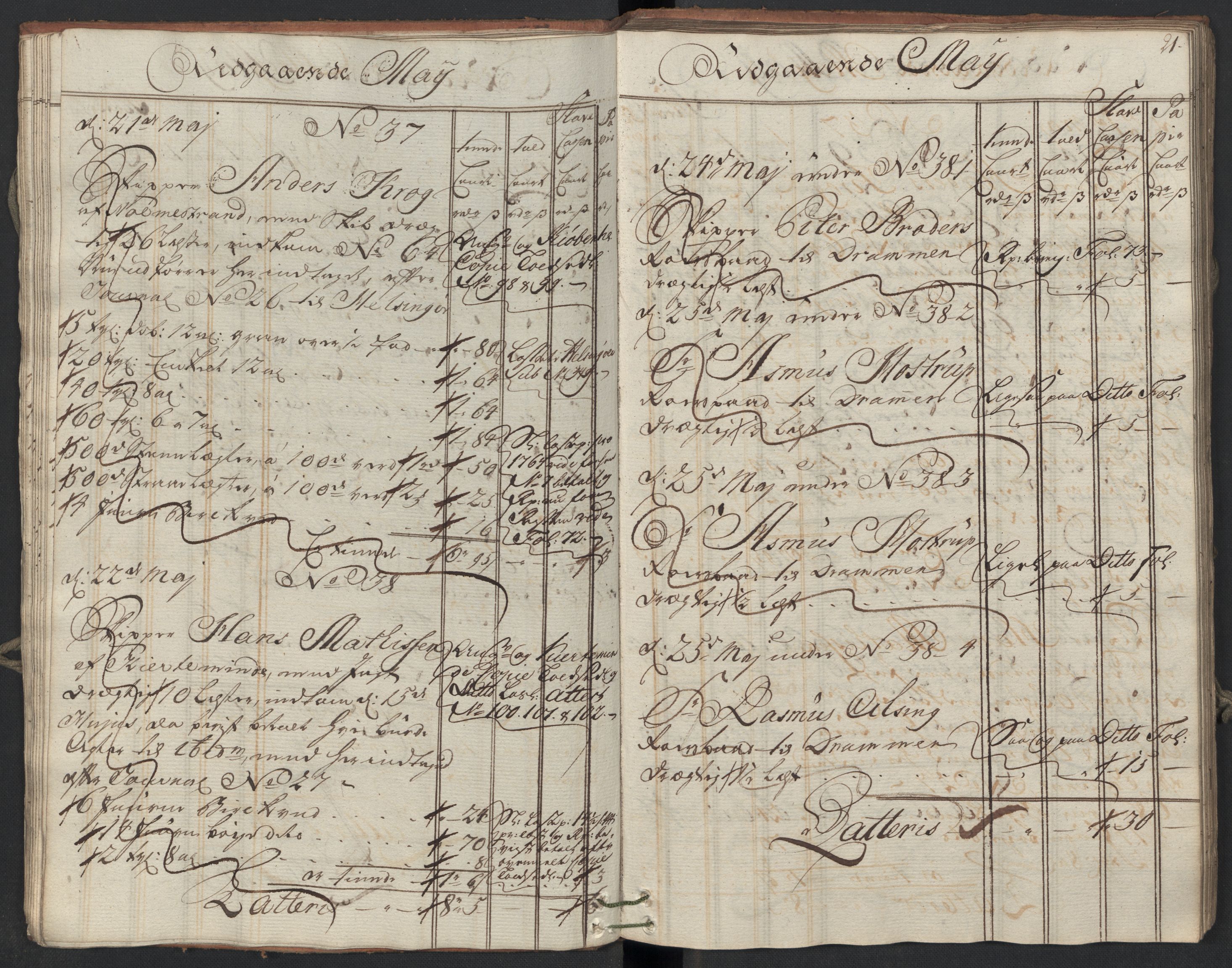 Generaltollkammeret, tollregnskaper, RA/EA-5490/R09/L0038/0001: Tollregnskaper Holmestrand / Utgående hovedtollbok, 1764, s. 20b-21a