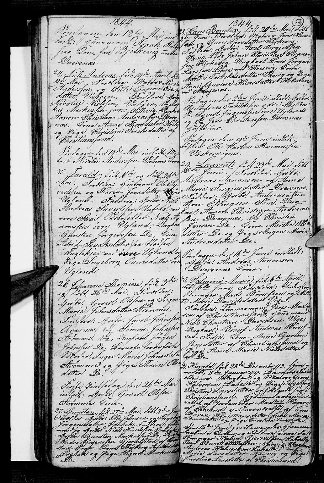 Oddernes sokneprestkontor, AV/SAK-1111-0033/F/Fb/Fba/L0004: Klokkerbok nr. B 4, 1837-1846, s. 52