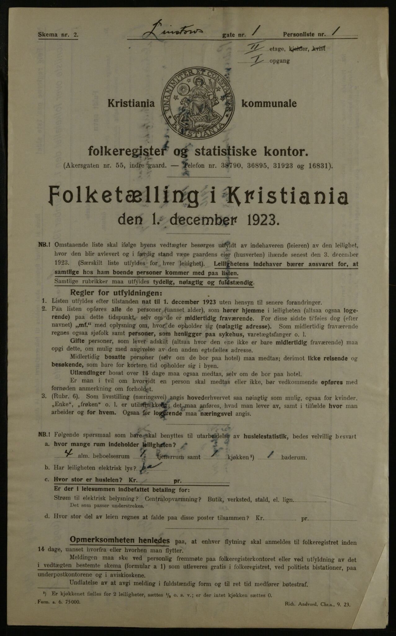 OBA, Kommunal folketelling 1.12.1923 for Kristiania, 1923, s. 64197