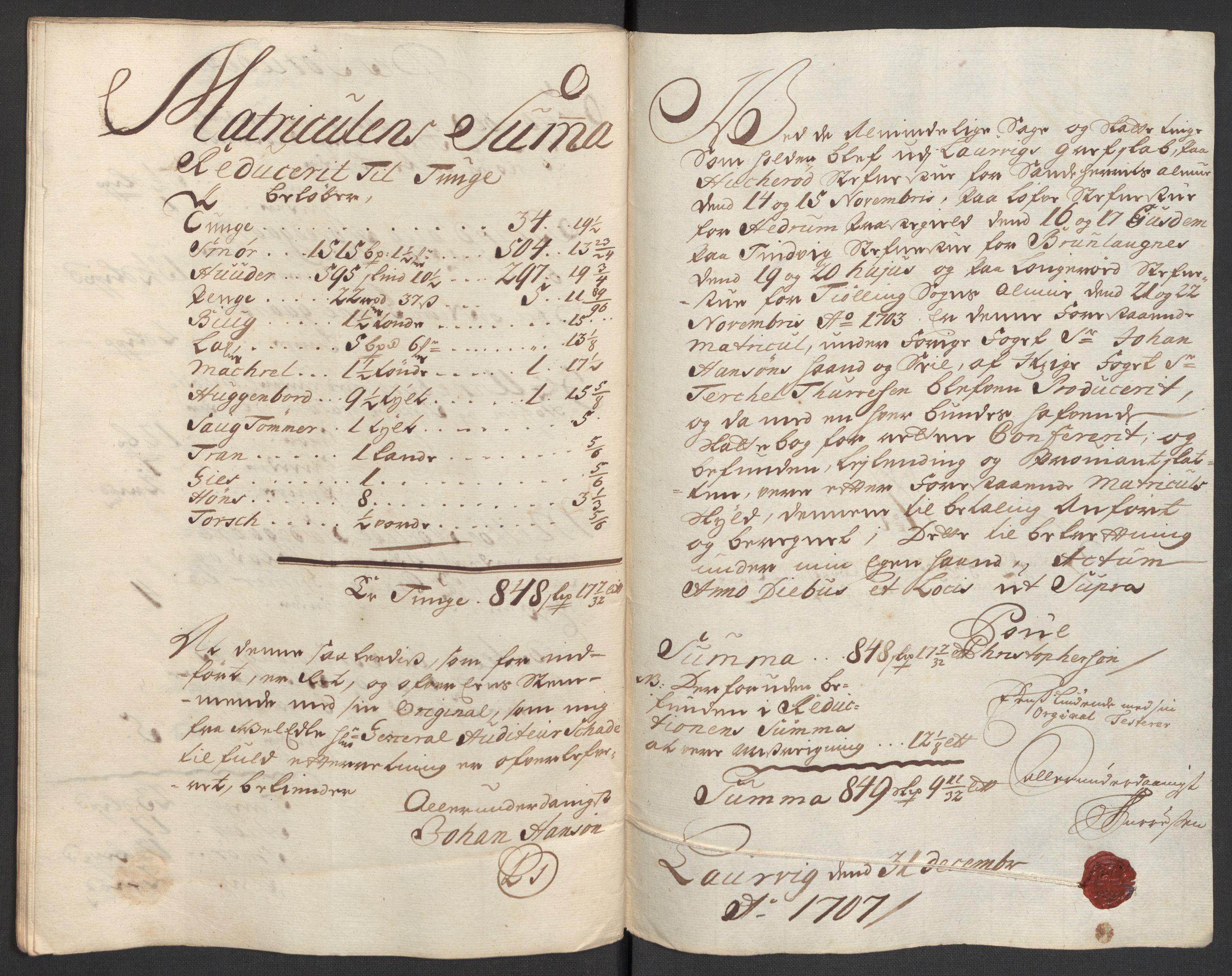 Rentekammeret inntil 1814, Reviderte regnskaper, Fogderegnskap, AV/RA-EA-4092/R33/L1980: Fogderegnskap Larvik grevskap, 1707-1708, s. 35