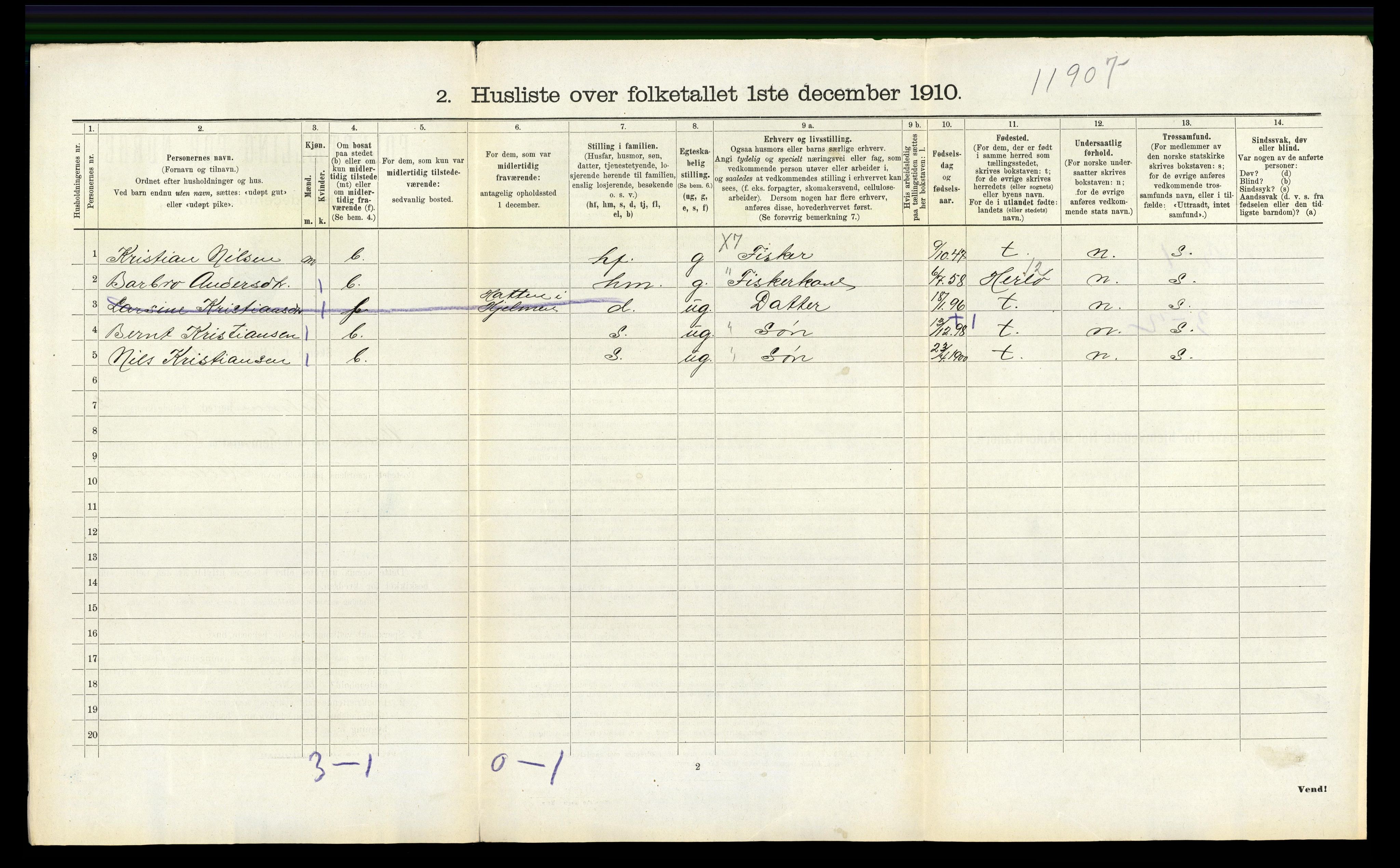 RA, Folketelling 1910 for 1259 Hjelme herred, 1910, s. 265