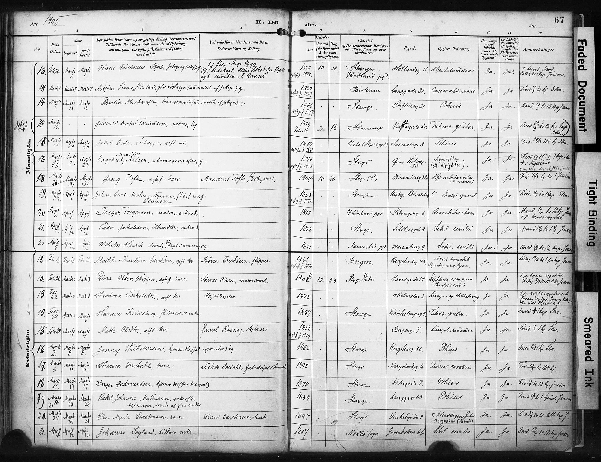 St. Petri sokneprestkontor, AV/SAST-A-101813/001/30/30BA/L0022: Ministerialbok nr. A 22, 1895-1919, s. 67