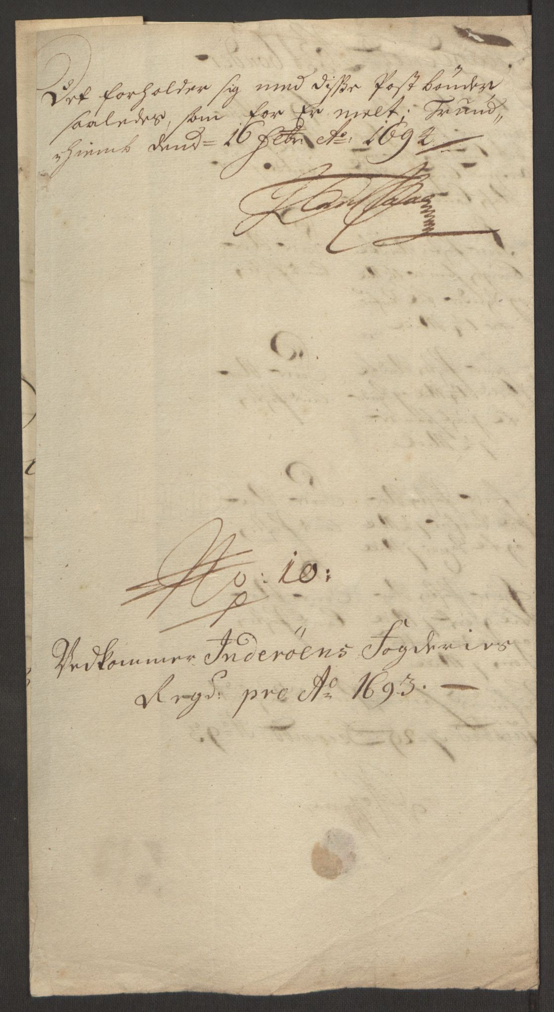 Rentekammeret inntil 1814, Reviderte regnskaper, Fogderegnskap, AV/RA-EA-4092/R63/L4308: Fogderegnskap Inderøy, 1692-1694, s. 517