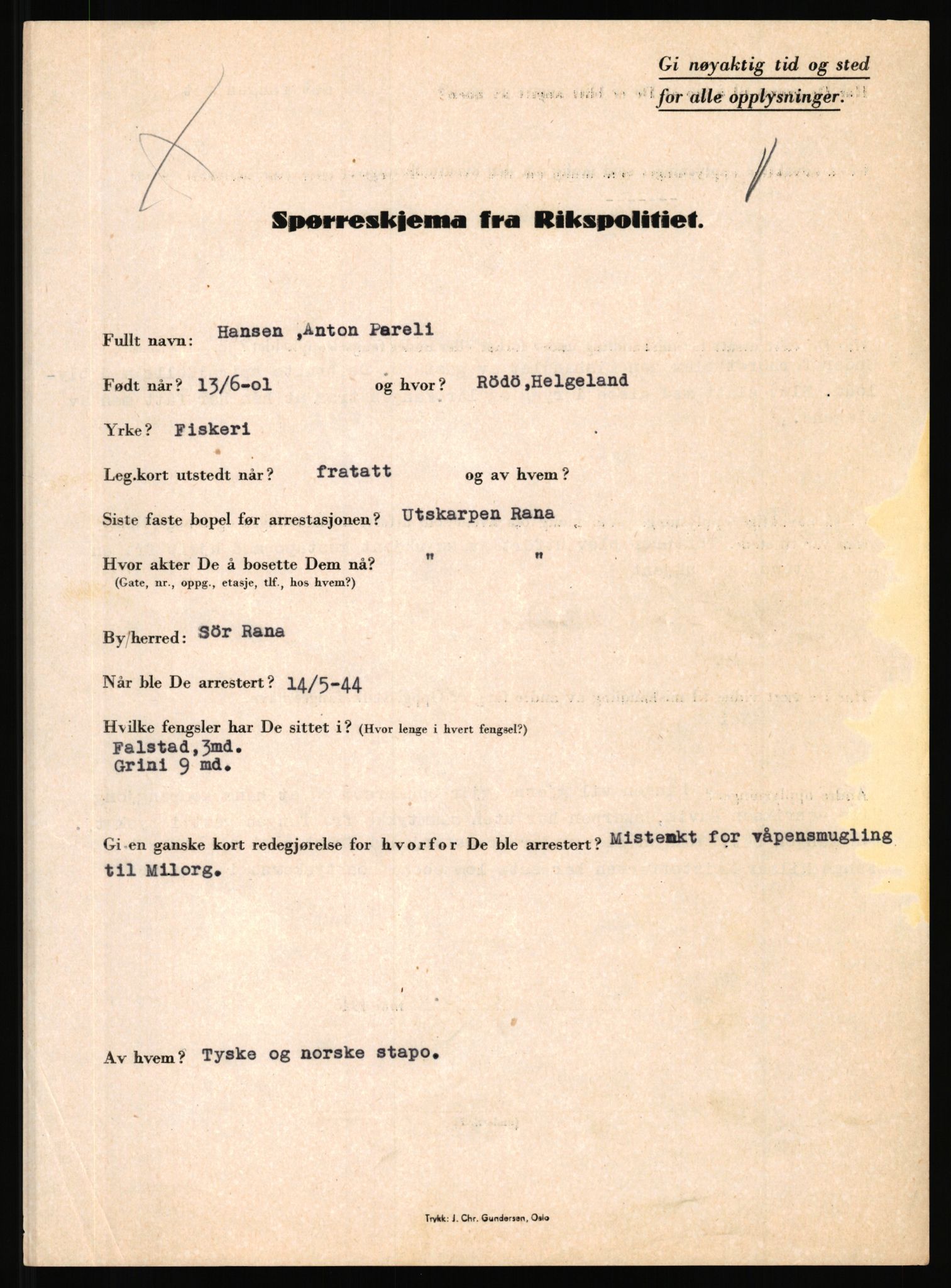 Rikspolitisjefen, AV/RA-S-1560/L/L0006: Hansen, Adolf Boye - Hemstad, Gunnar, 1940-1945, s. 17