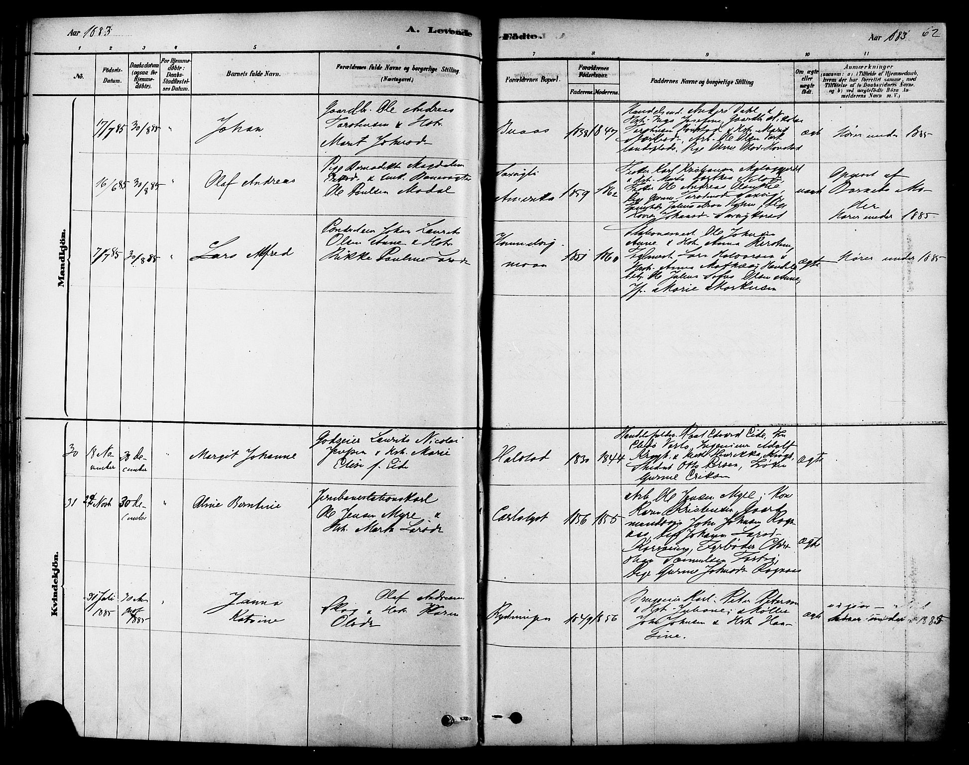 Ministerialprotokoller, klokkerbøker og fødselsregistre - Sør-Trøndelag, AV/SAT-A-1456/616/L0410: Ministerialbok nr. 616A07, 1878-1893, s. 62