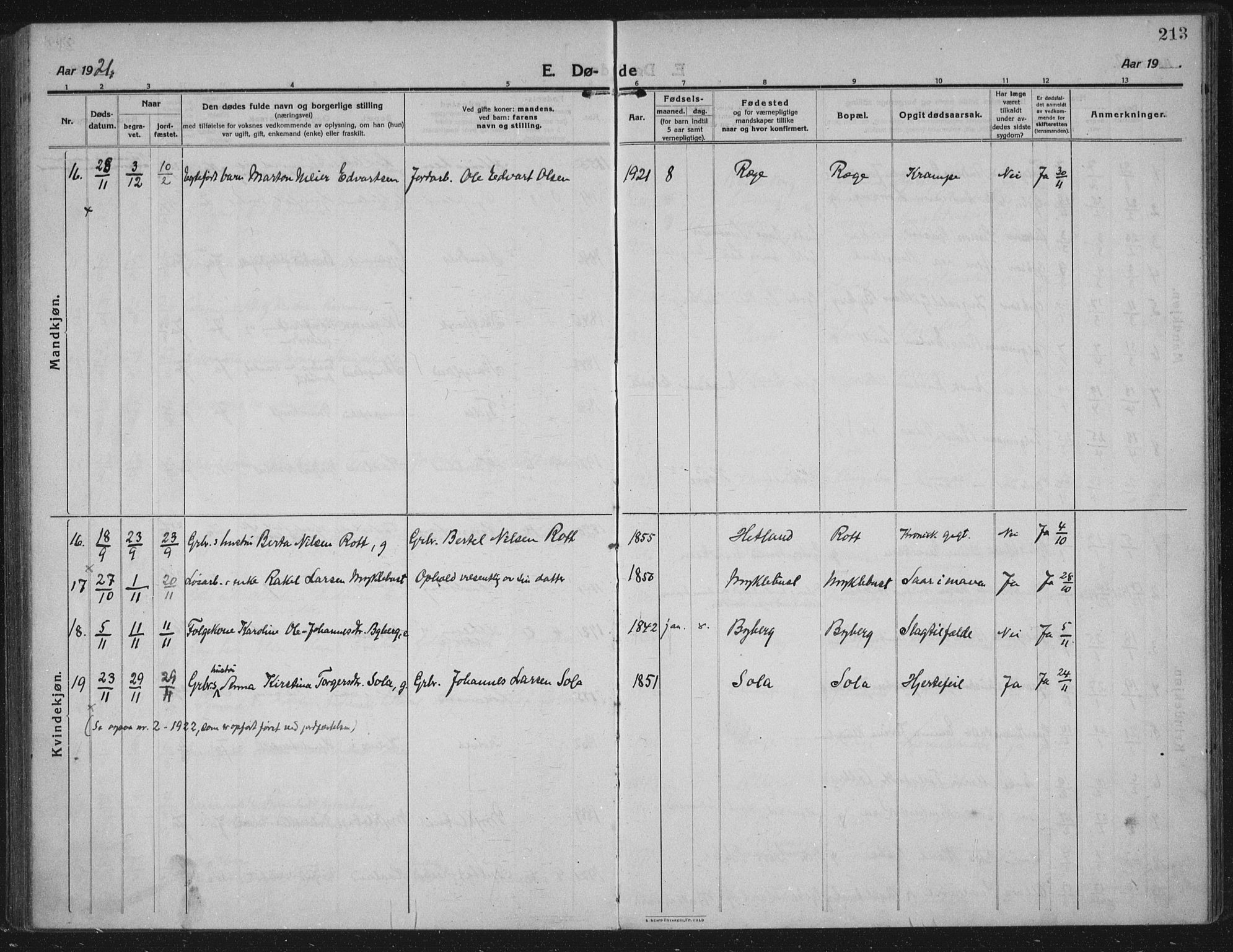 Håland sokneprestkontor, SAST/A-101802/002/C/L0001: Ministerialbok nr. A 14, 1913-1927, s. 213