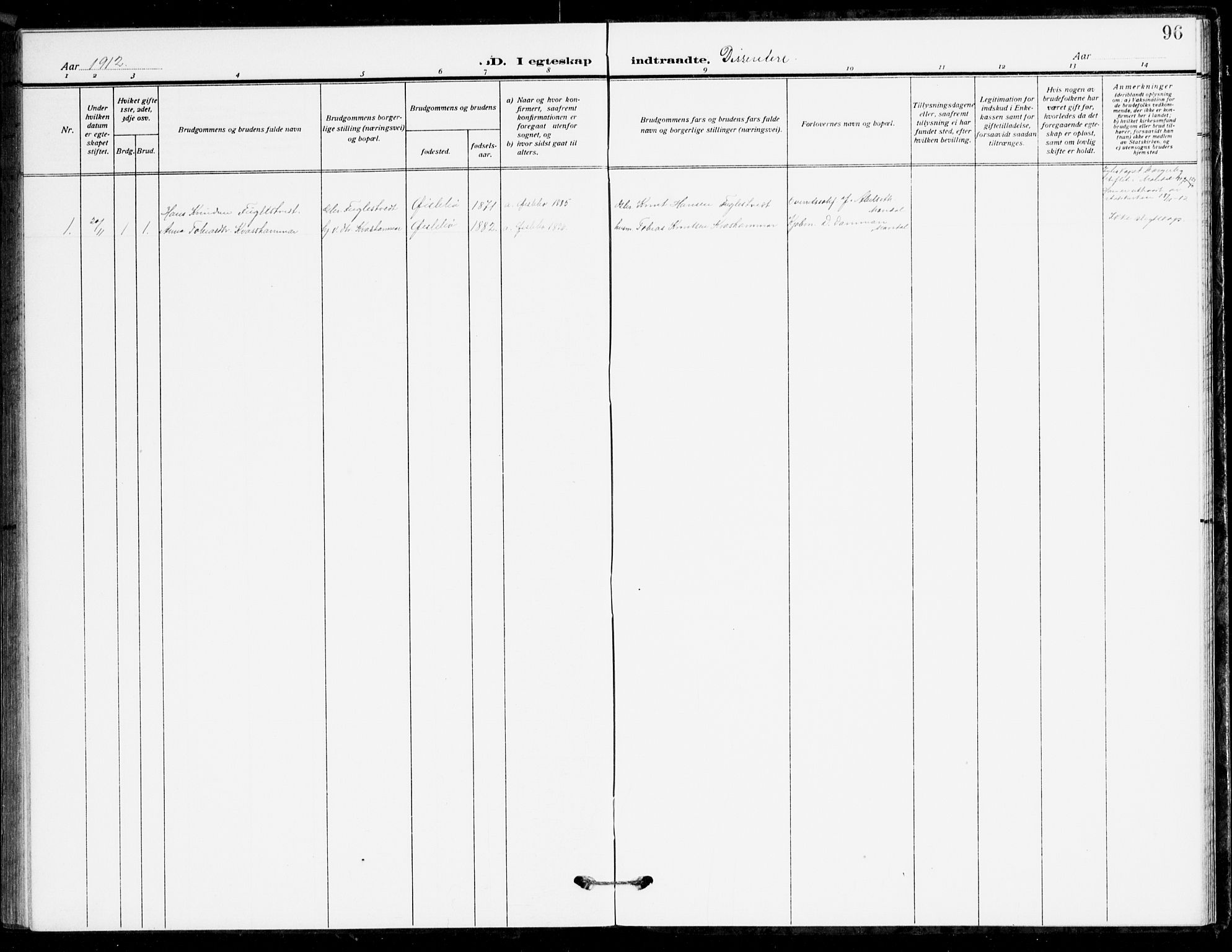 Holum sokneprestkontor, SAK/1111-0022/F/Fb/Fbc/L0004: Klokkerbok nr. B 4, 1908-1930, s. 96
