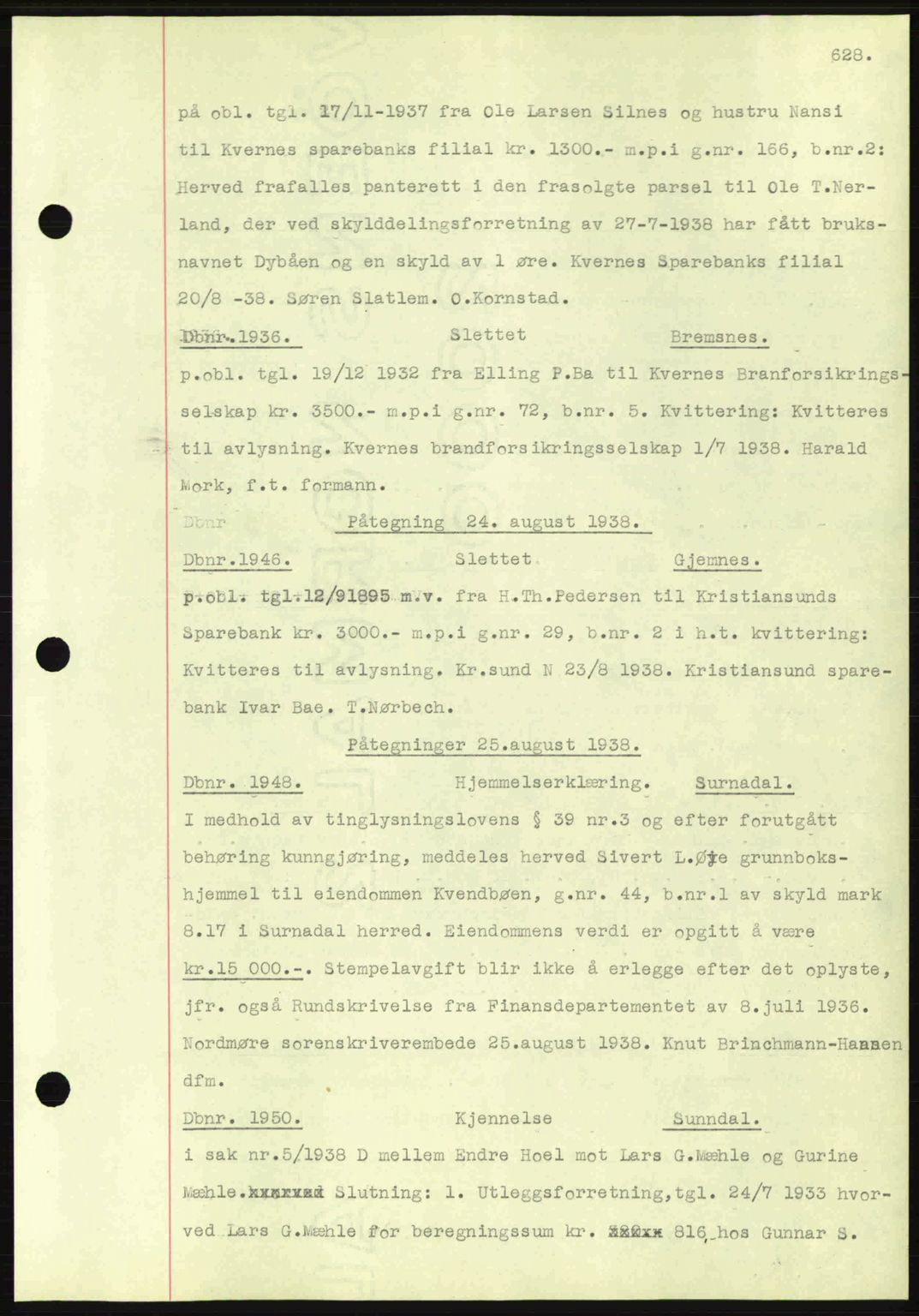 Nordmøre sorenskriveri, SAT/A-4132/1/2/2Ca: Pantebok nr. C80, 1936-1939, Dagboknr: 1936/1938